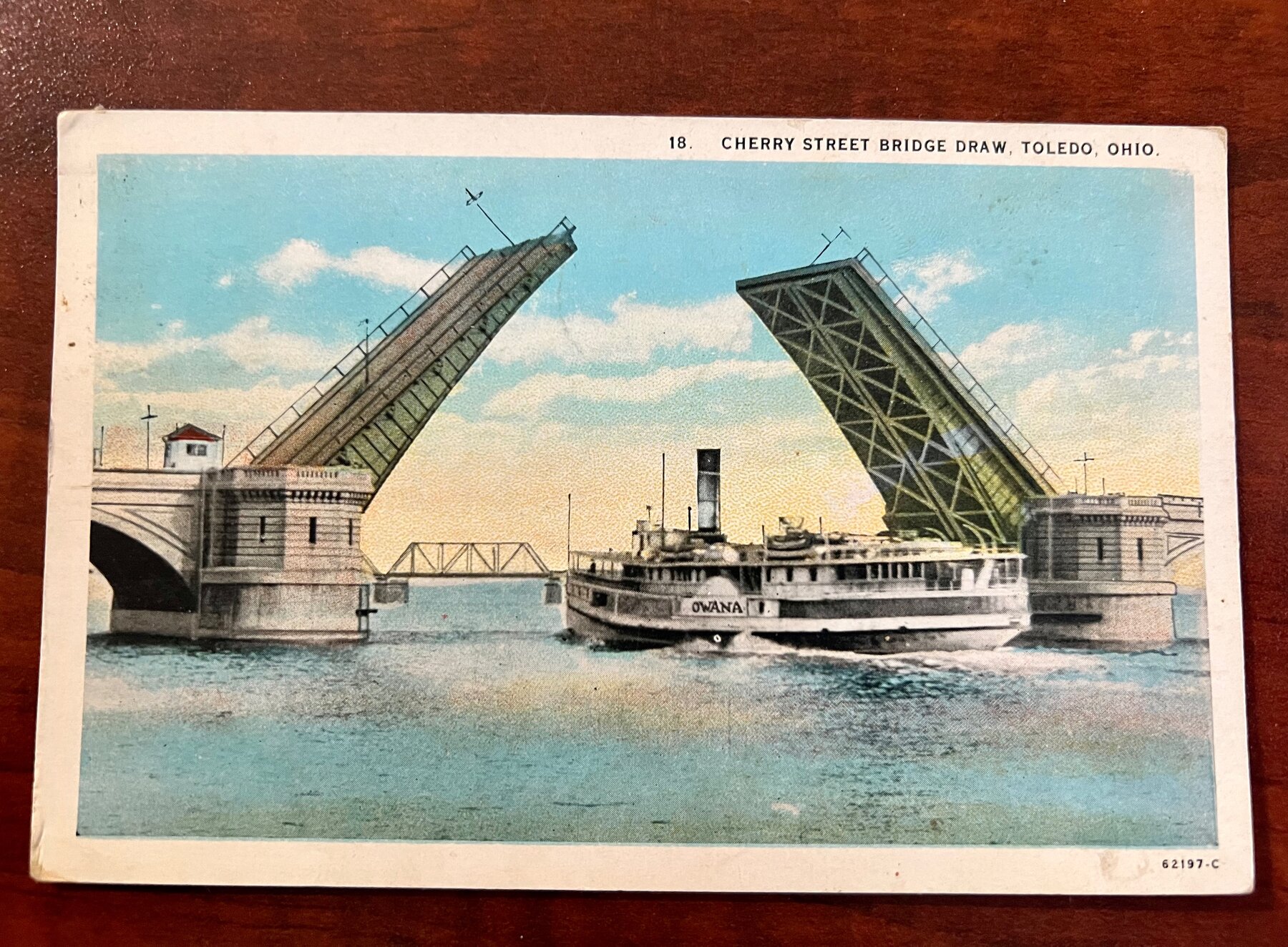 Cherry Street Bridge Draw Toledo Ohio Steamboat Postcard 1928
