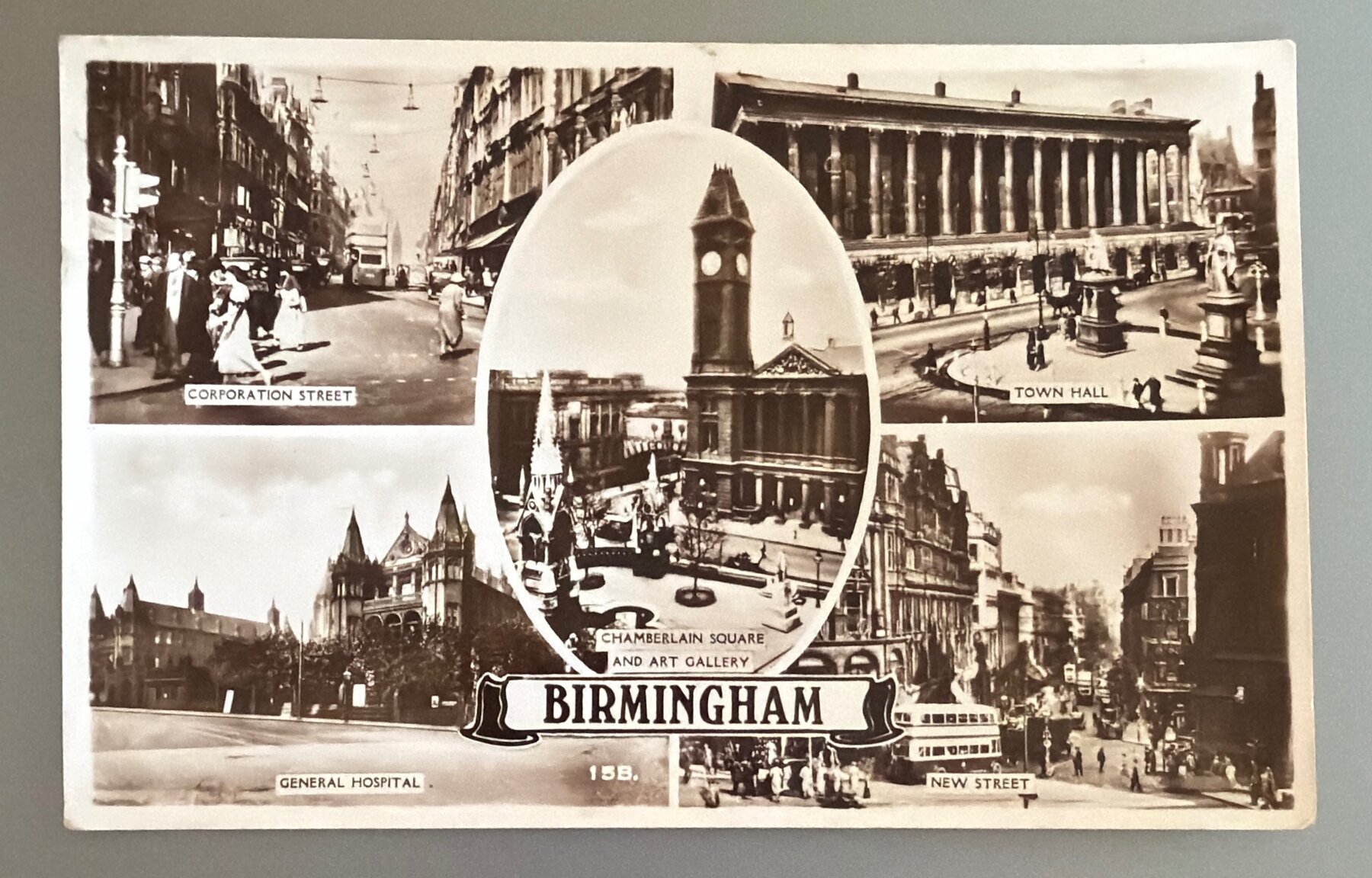 Postcard 1950 Birmingham England Multiview RPPC Stamp KGV1 Sent to Germany US Zone