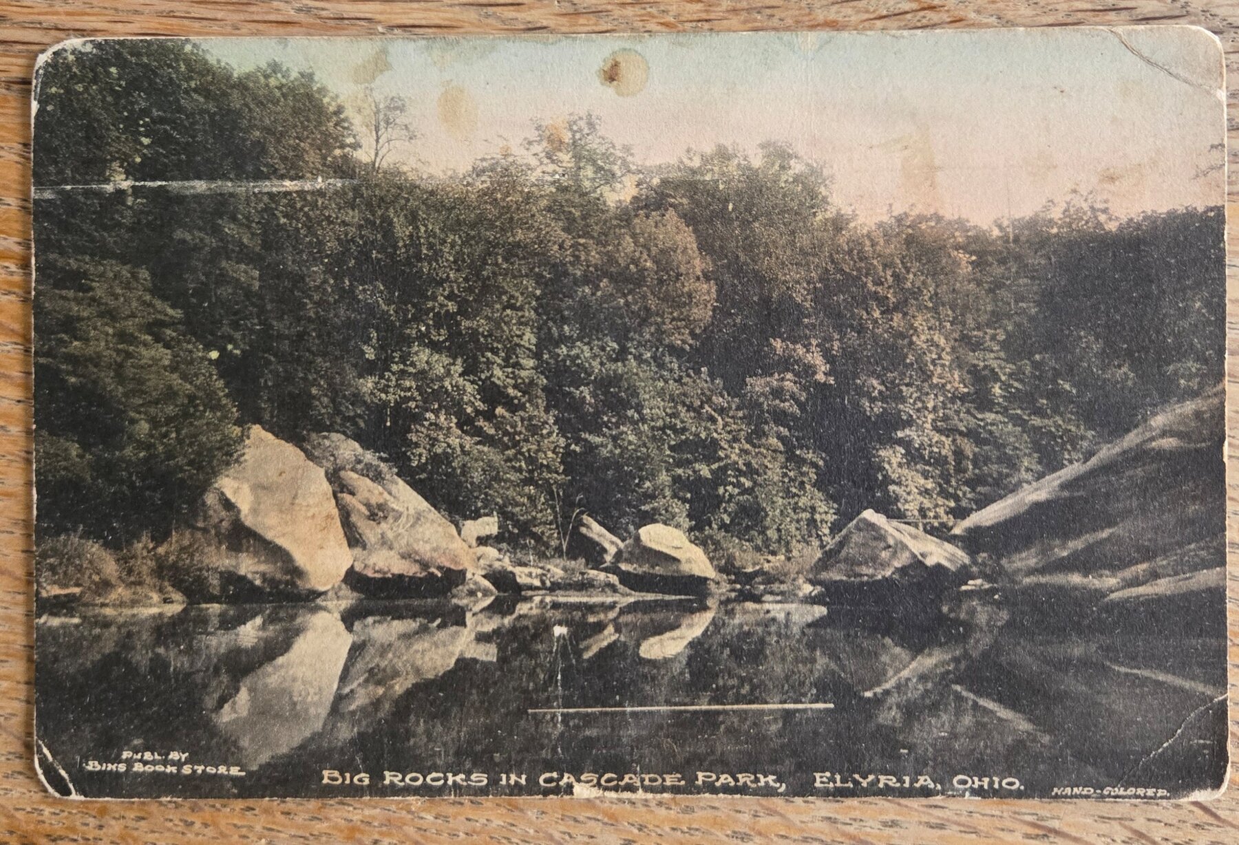 Big Rocks Cascade Park Elyria Ohio Hand Colored Bins Book Store Postcard 1910