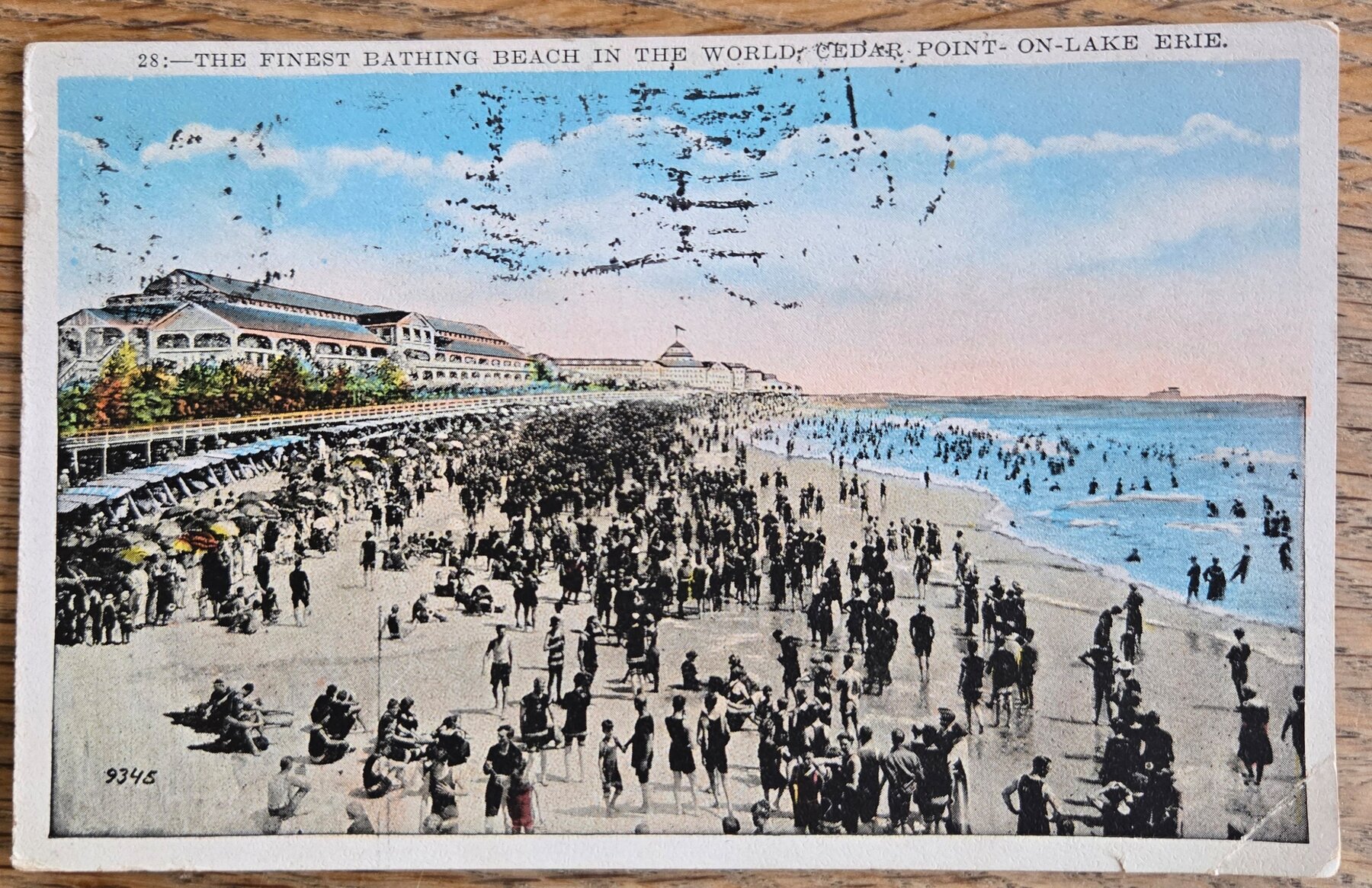 Cedar Point Lake Erie Finest Bathing Beach World Crowds Boeckling Postcard 1927
