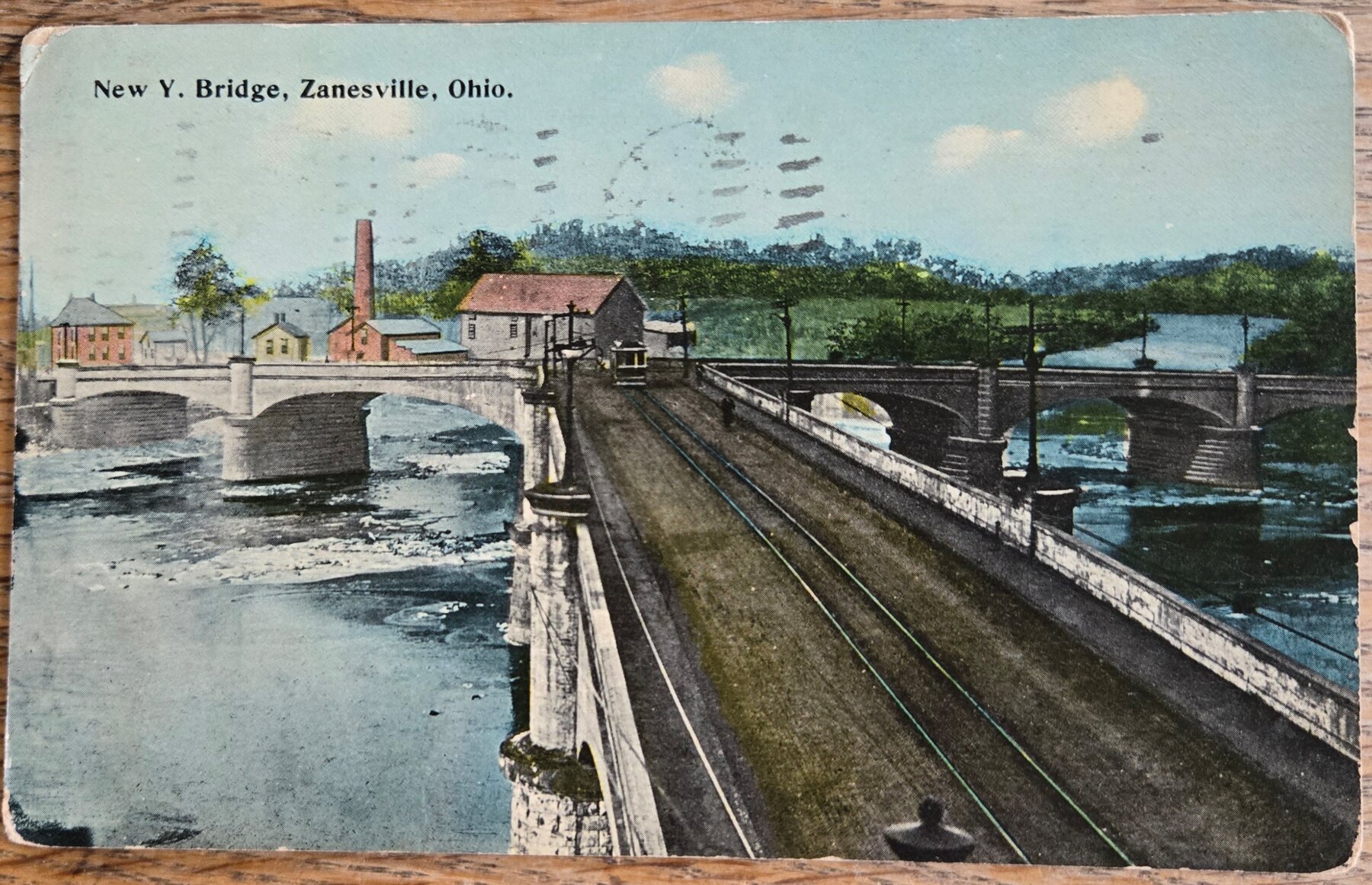 Zanesville Ohio New Y Bridge Trolley Muskingum River Edmiston Postcard 1913