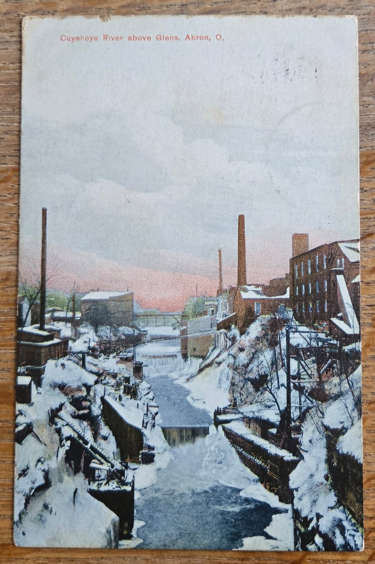 Cuyahoga River Above Glens Akron Ohio Winter Industrial Snow PCK Postcard 1909