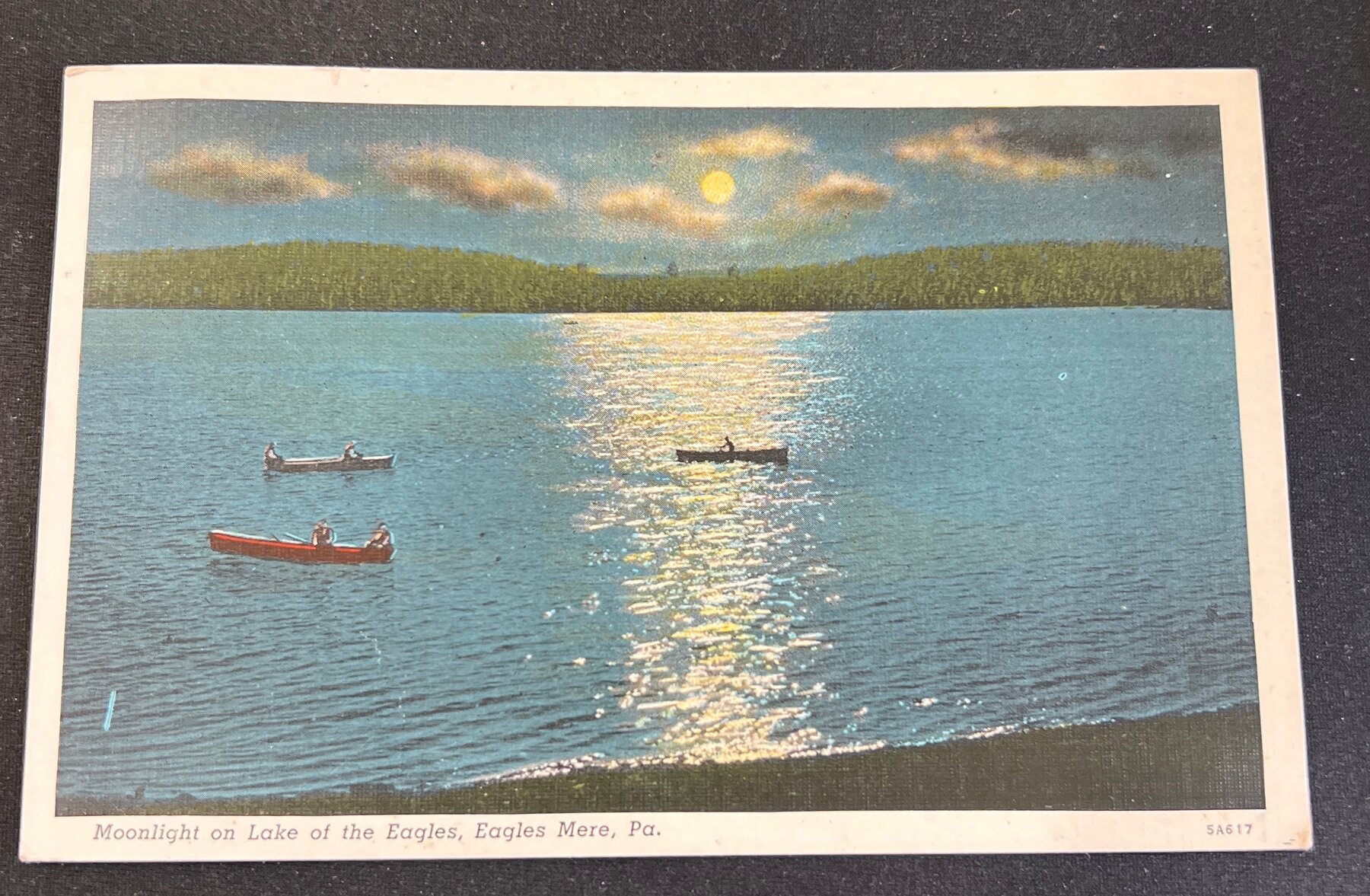 Linen Moonlight Lake of Eagles Eagles Mere Pennsylvania Postcard 1938