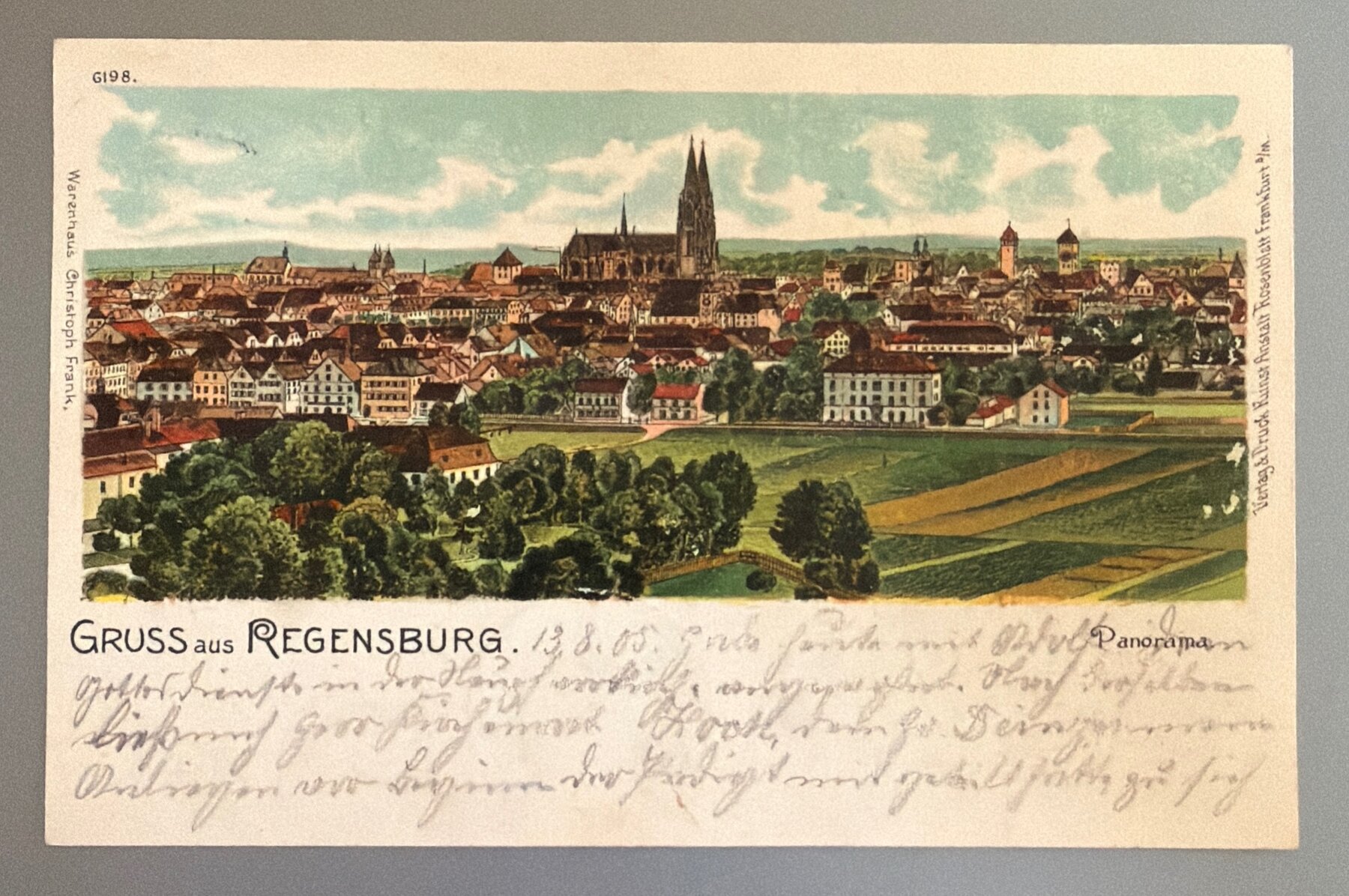 Postcard 1905 Gruss Aus Regensburg Germany Panorama Litho Mailed Bayern