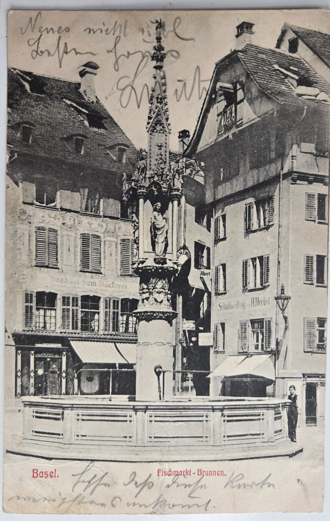 Basel Fischmarkt Brunnen Fish Market Fountain Switzerland Postcard 1904