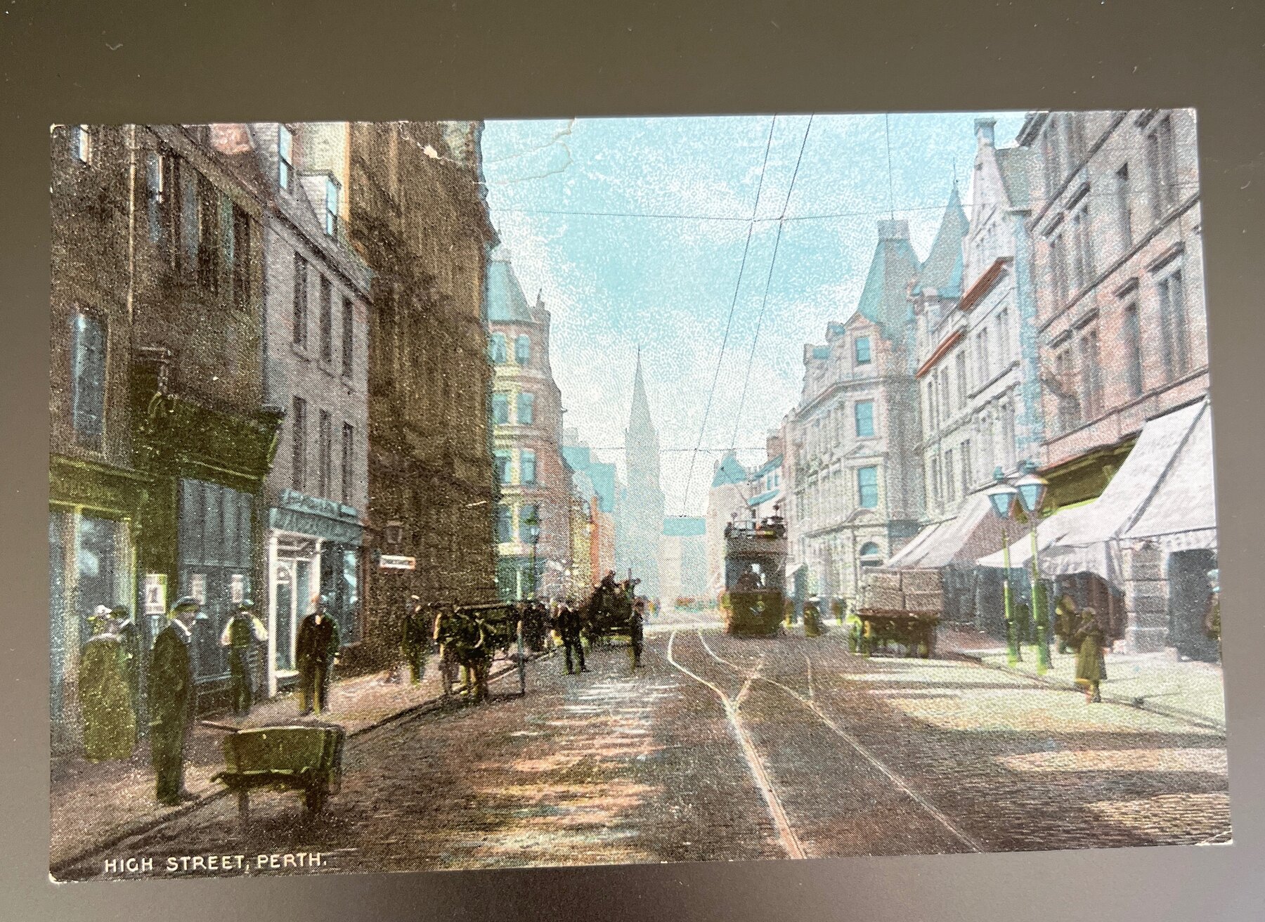 Postcard 1902-04 High Street Perth Scotland Tram Horse Cart Chas Reis