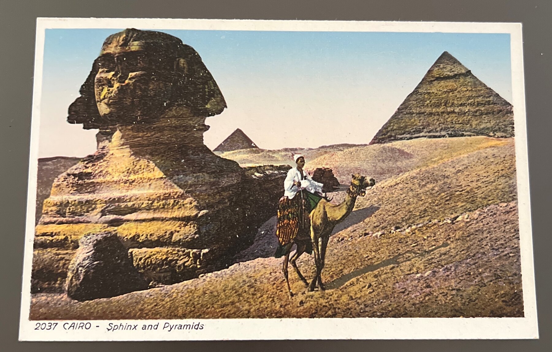 Postcard 1920s Cairo Sphinx Pyramids Giza Camel Rider Egypt Lehnert Landrock