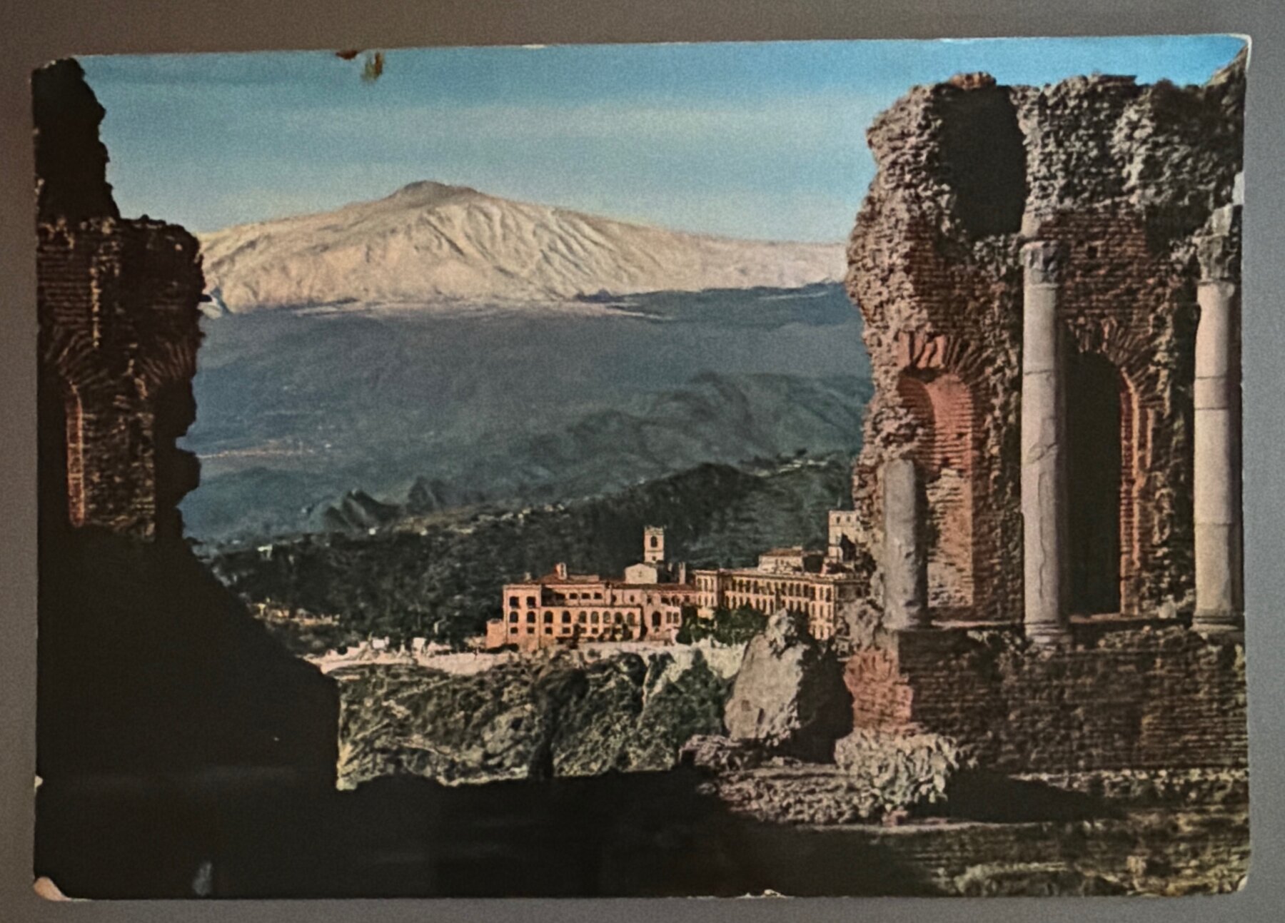 Postcard 1969 Taormina Sicily Teatro Greco Mt Etna Chrome Italy Mailed to NY