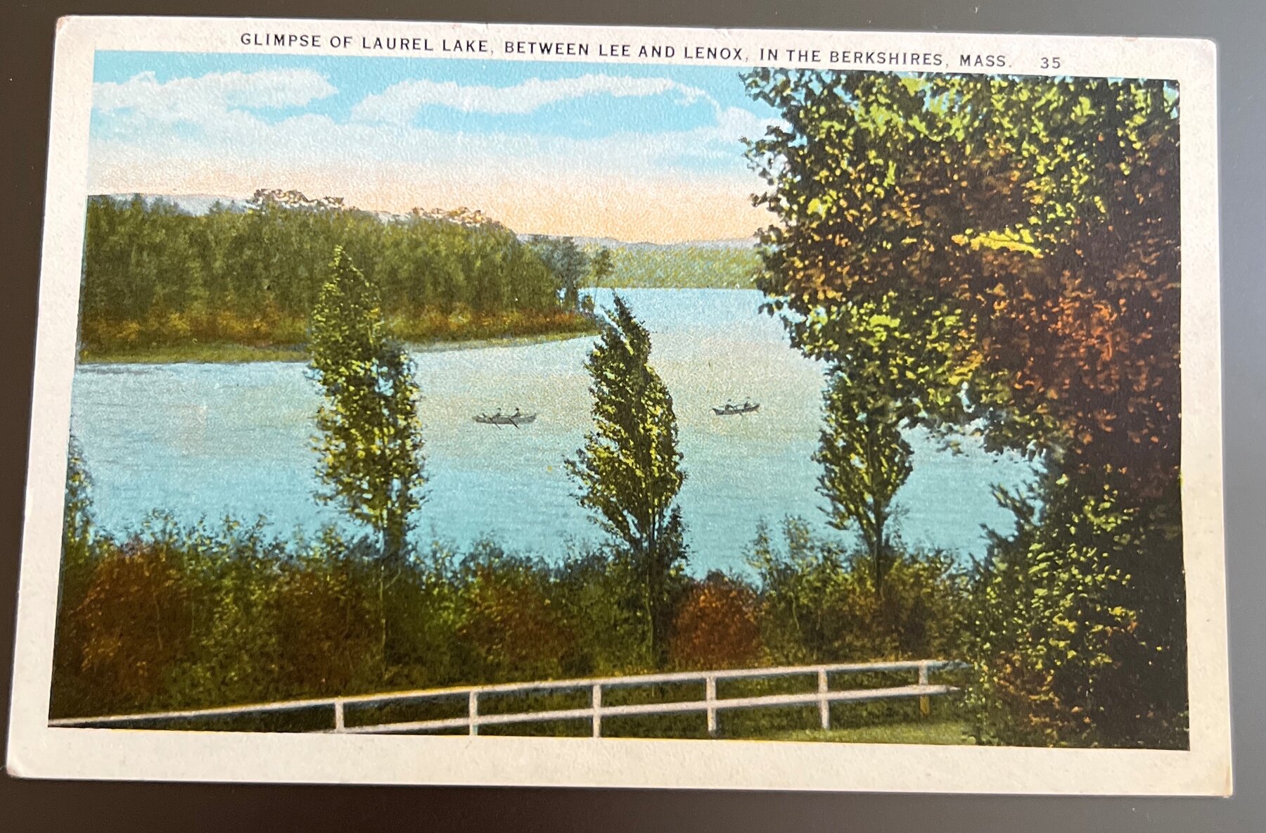 Postcard 1920s Linen Laurel Lake Lee Lenox Berkshires MA Chas W Hughes