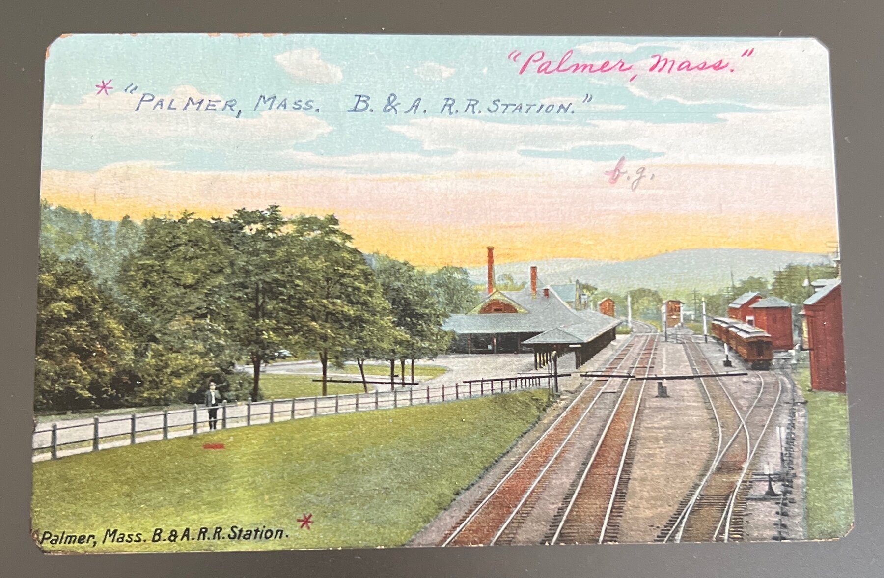 Postcard 1907 Palmer MA B&A Railroad Station Hugh C Leighton Pre-Linen