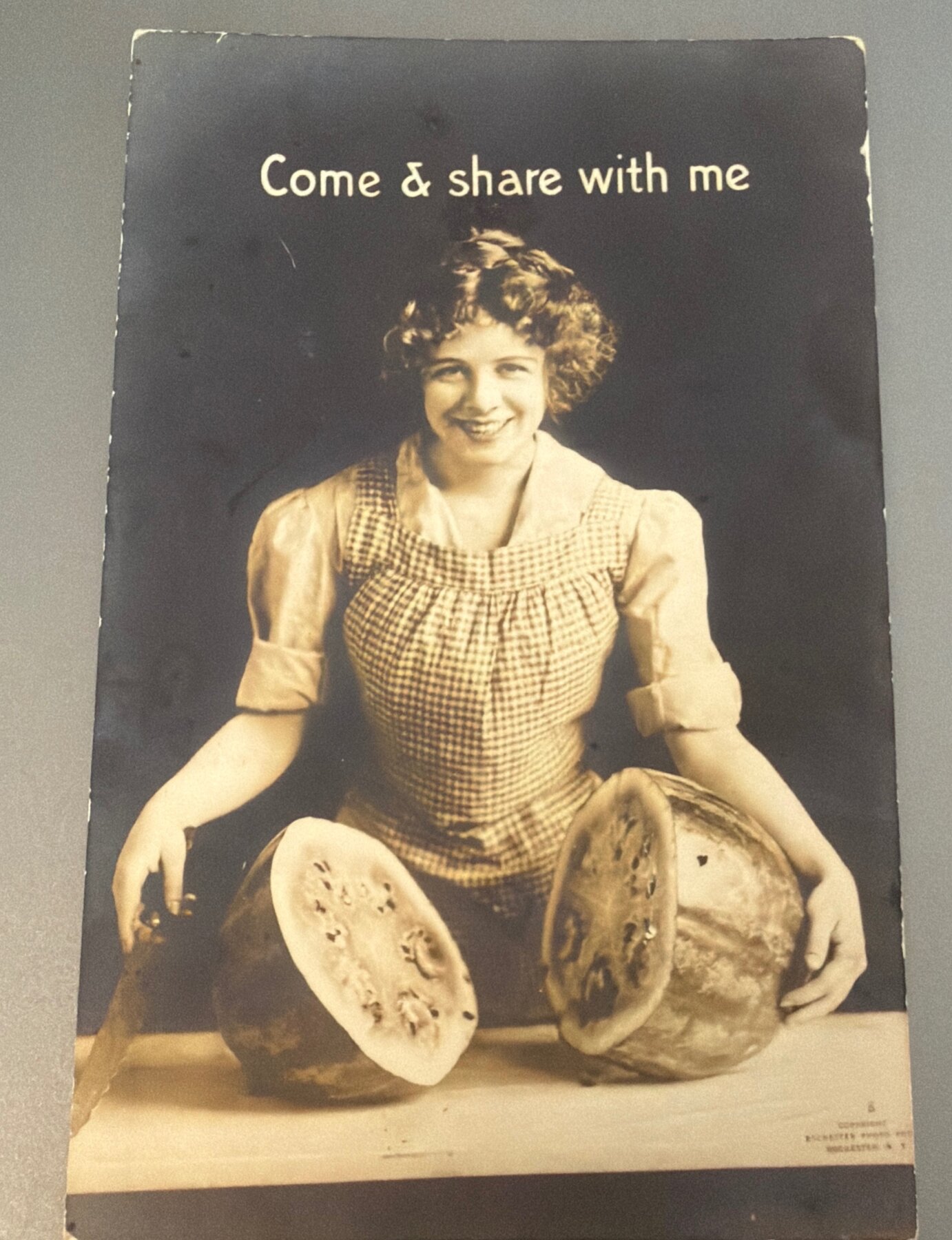 Postcard "Come & Share With Me" Woman Watermelon Rochester Photo c1912
