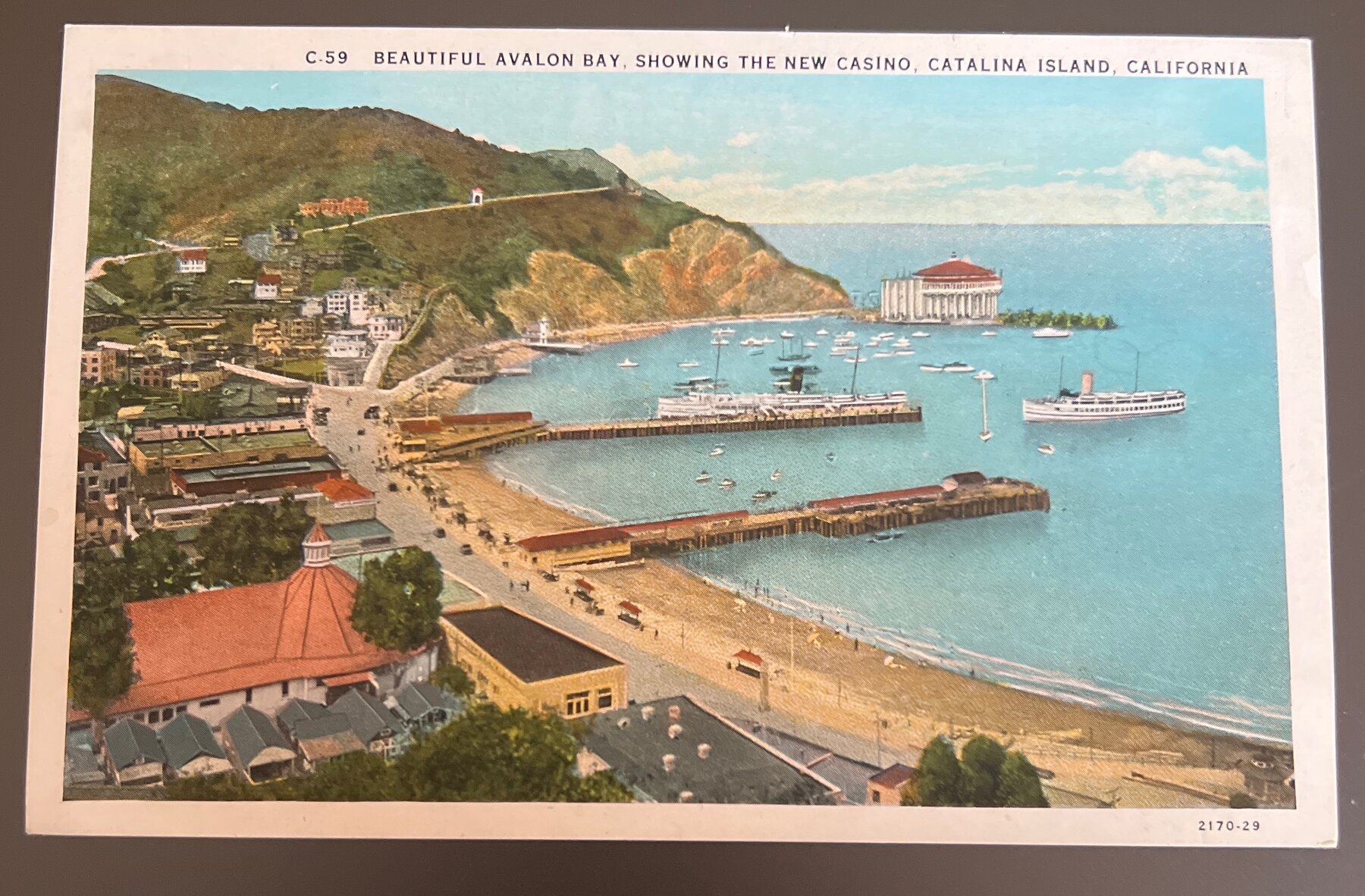 Postcard 1929 Linen Avalon Bay New Casino Catalina Island CA Unused WP&N