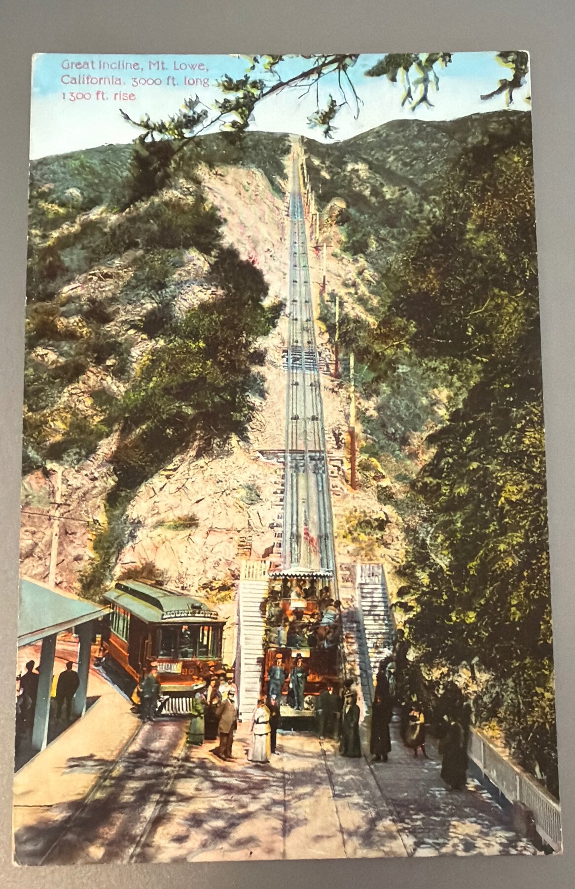Postcard Great Incline Mt Lowe California 3000ft Railway c1910 Color