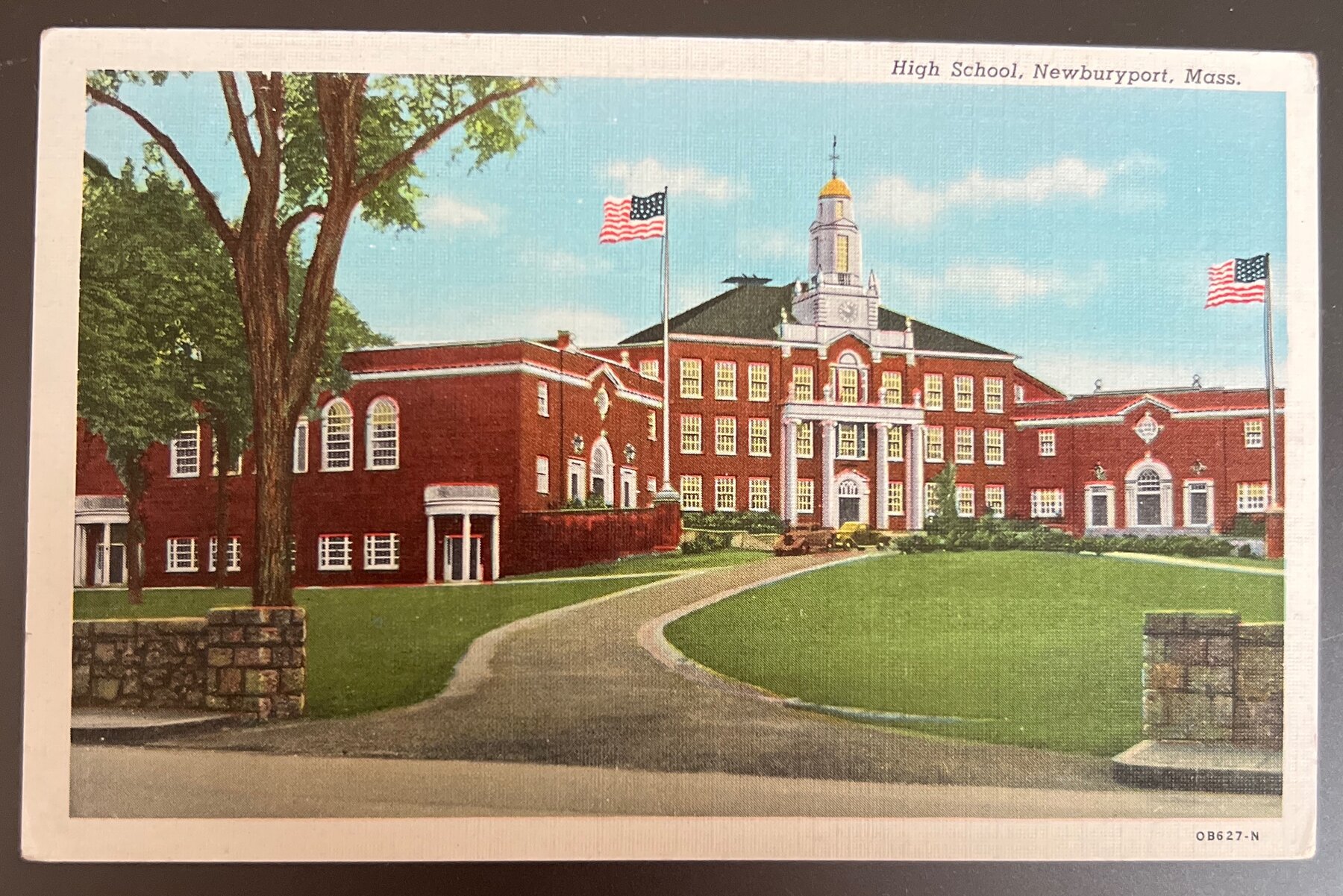 Postcard High School Newburyport Mass Linen 1940s Curteich Unused OB627-N