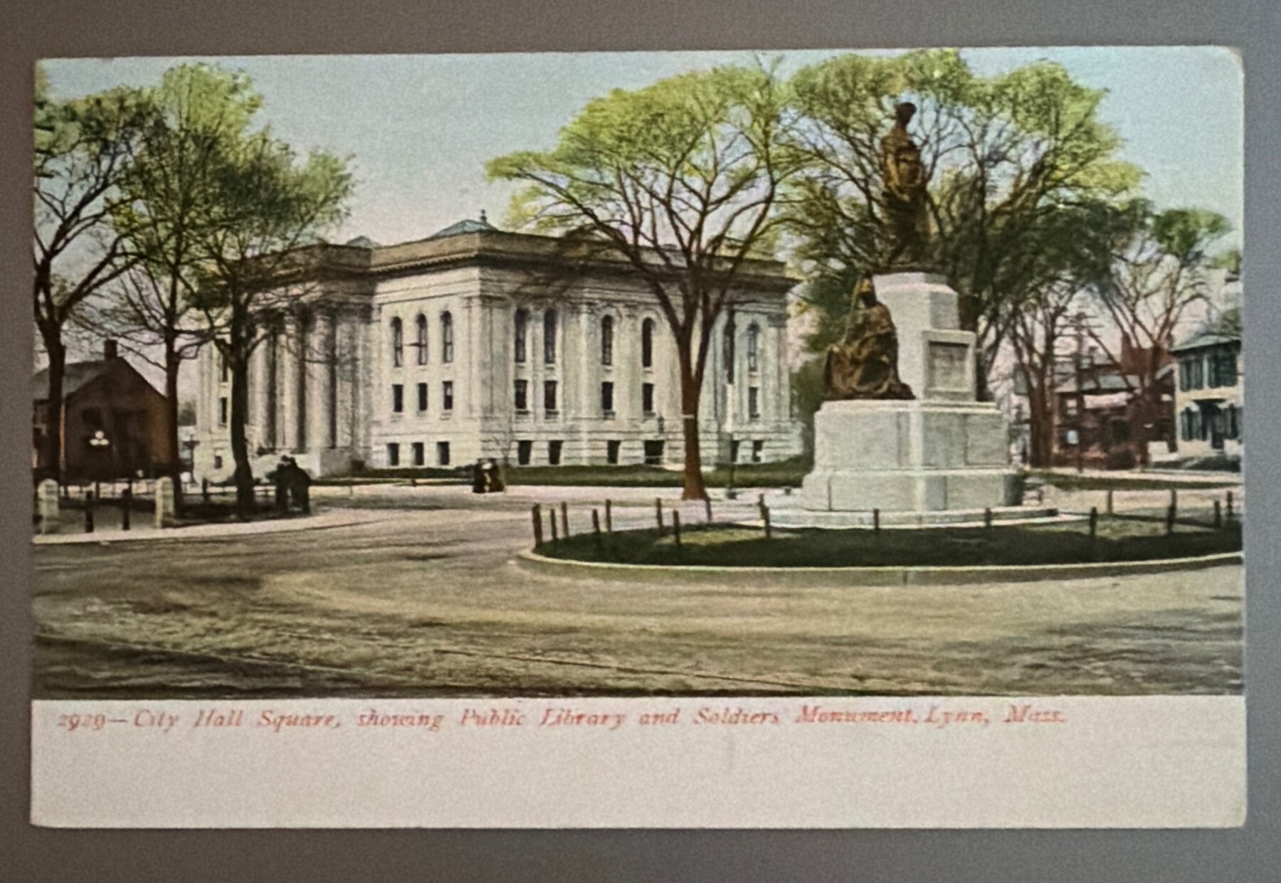 Postcard 1907 City Hall Square Public Library Soldiers Monument Lynn MA