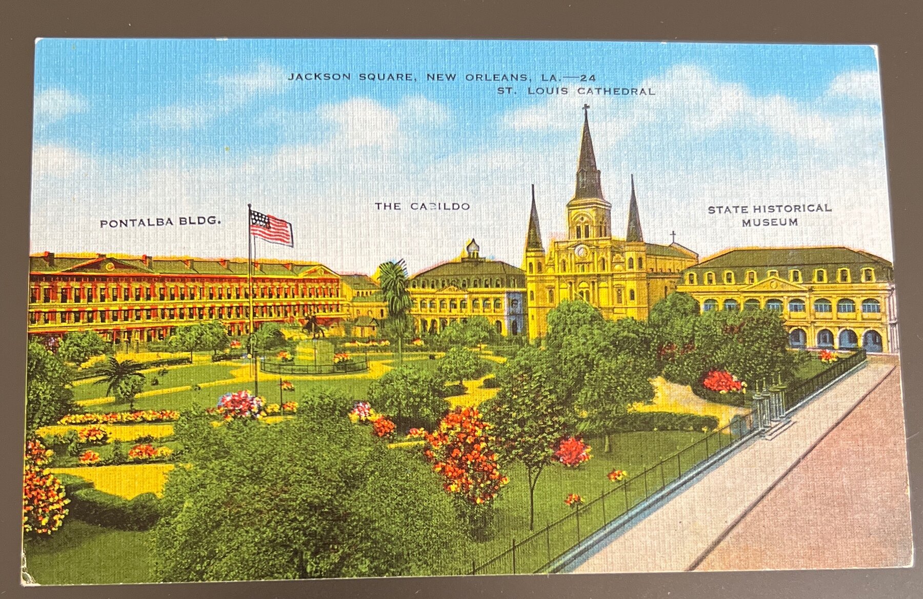 Postcard 1940s Linen Jackson Square New Orleans LA St Louis Cathedral Kropp