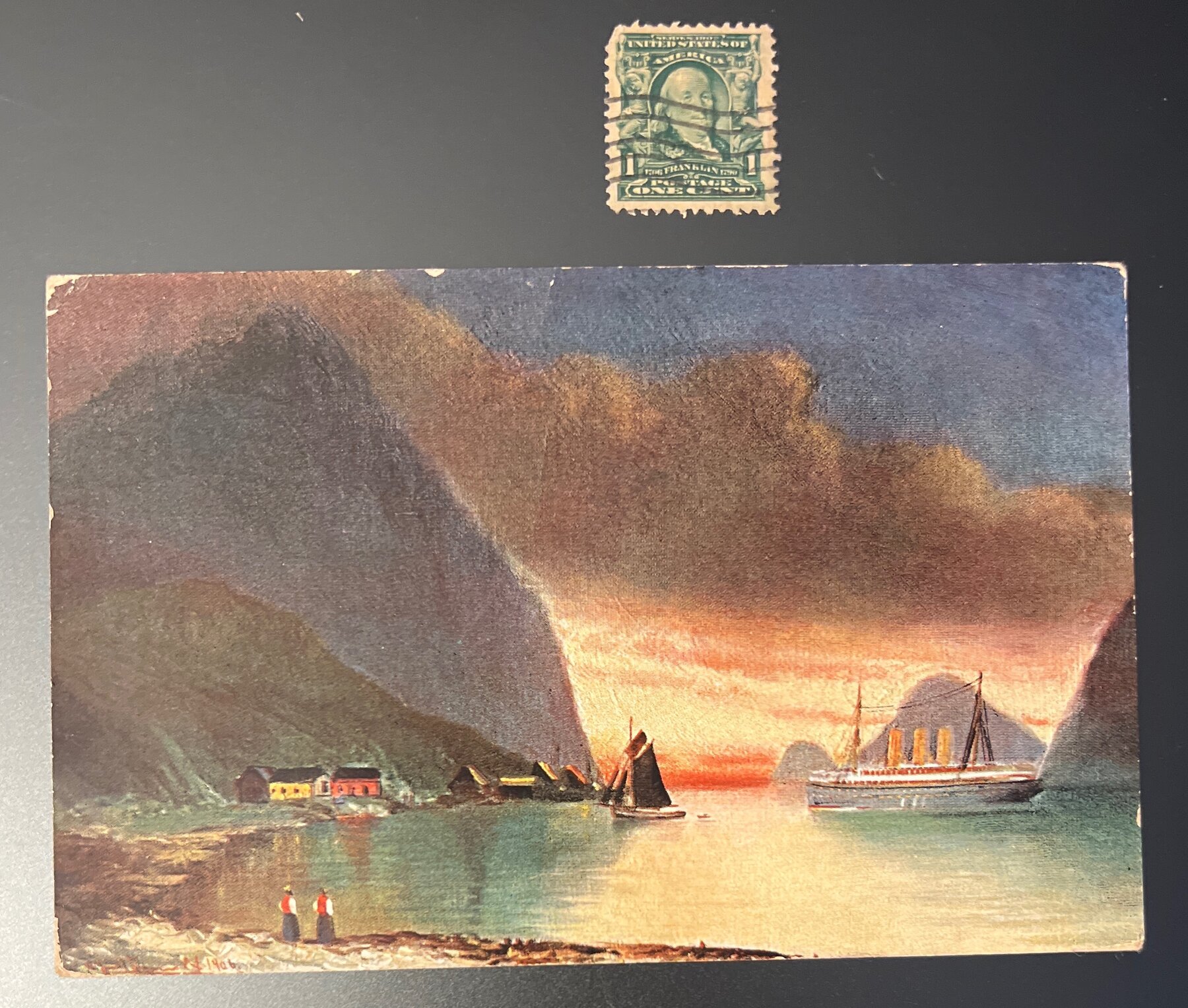 Postcard 1909 Hardangerfjord Norway Scenic Sunset Chrome Rochester NY Cancel