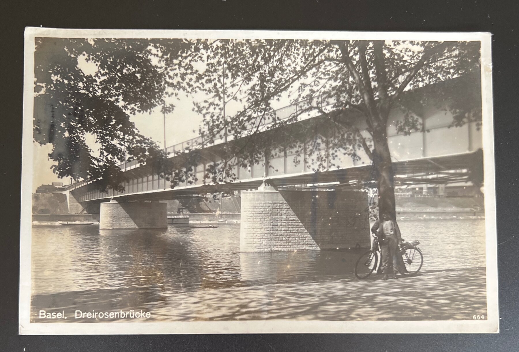 Postcard 1930s RPPC Basel Dreirosenbrücke Bridge Rhine Switzerland Xaver Frey
