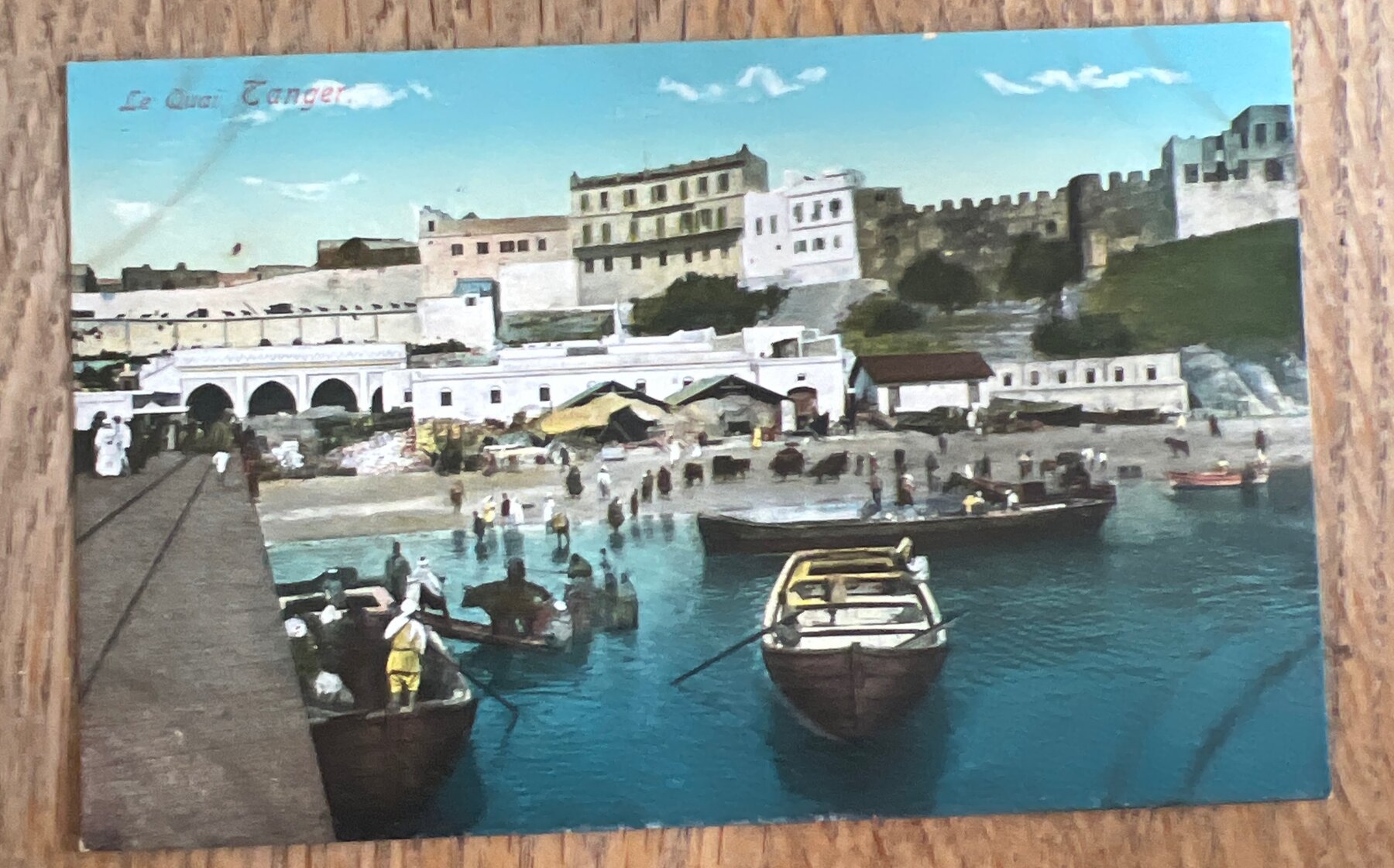 Tangier Morocco Le Quai Harbor Boats Hand-Colored Postcard c1910