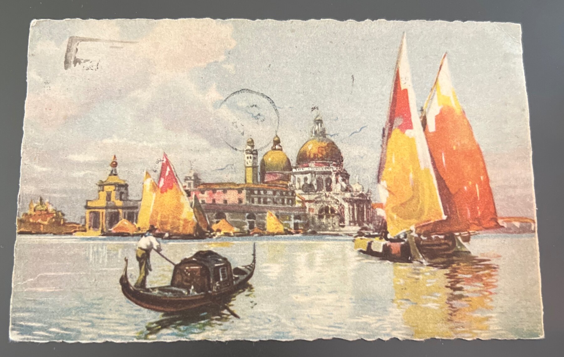 Postcard 1938 Venice Chiesa della Salute Gondola Art Tuck Style Sent Greece