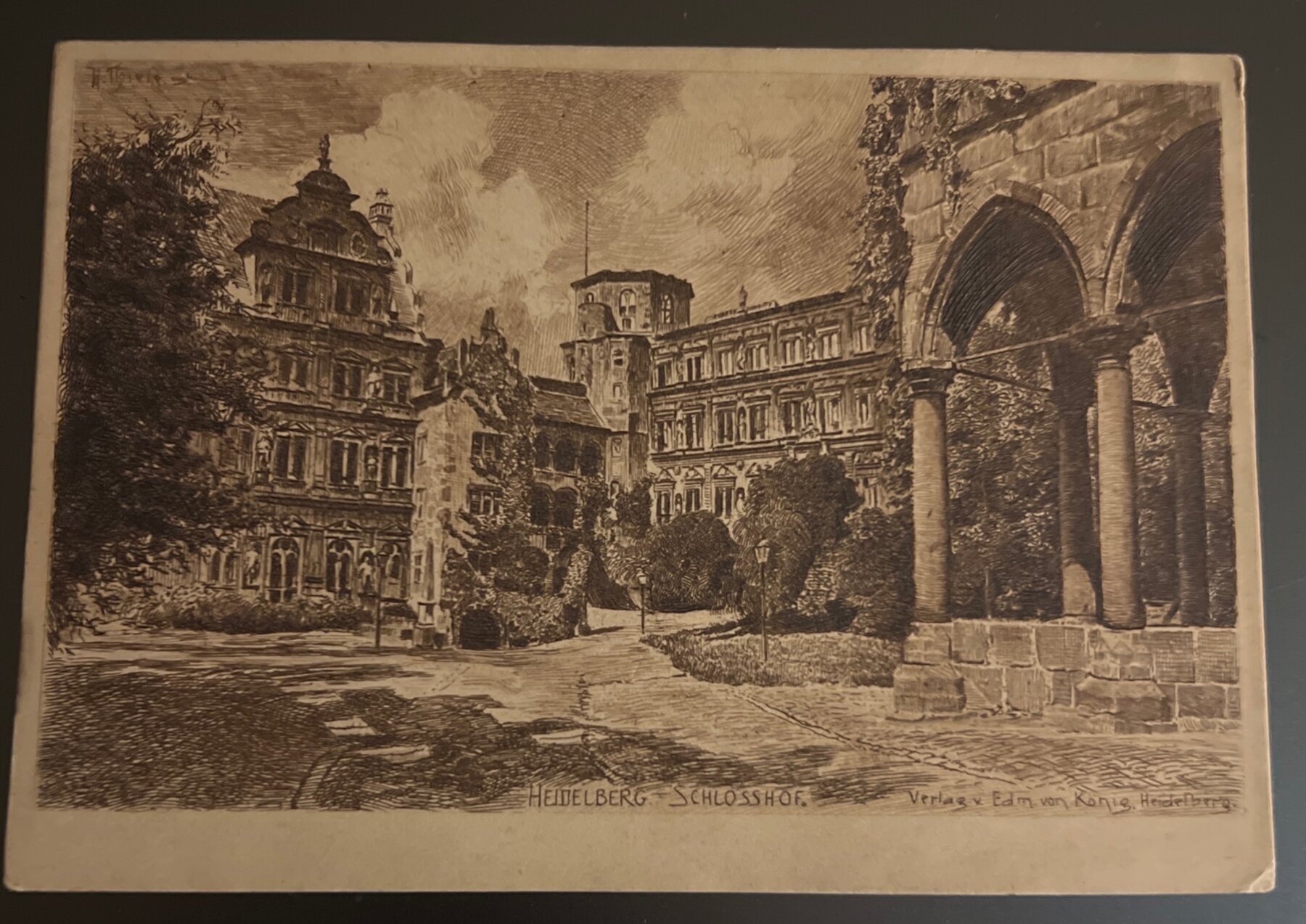 Postcard 1900s Heidelberg Schlosshof Castle Courtyard Etching Edm von König