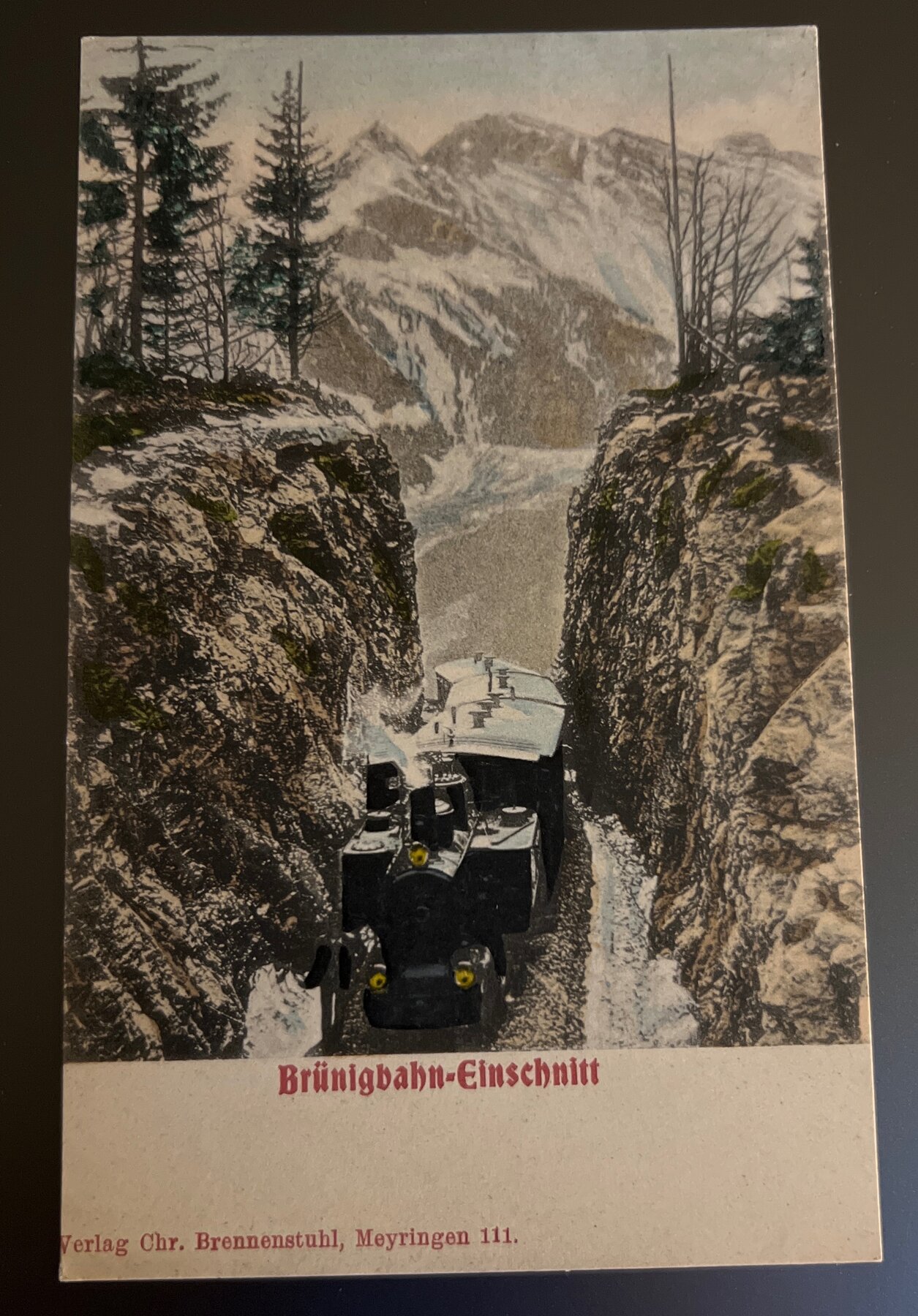 Postcard 1900s Brünigbahn-Einschnitt Switzerland Steam Train Snow Cut UDB