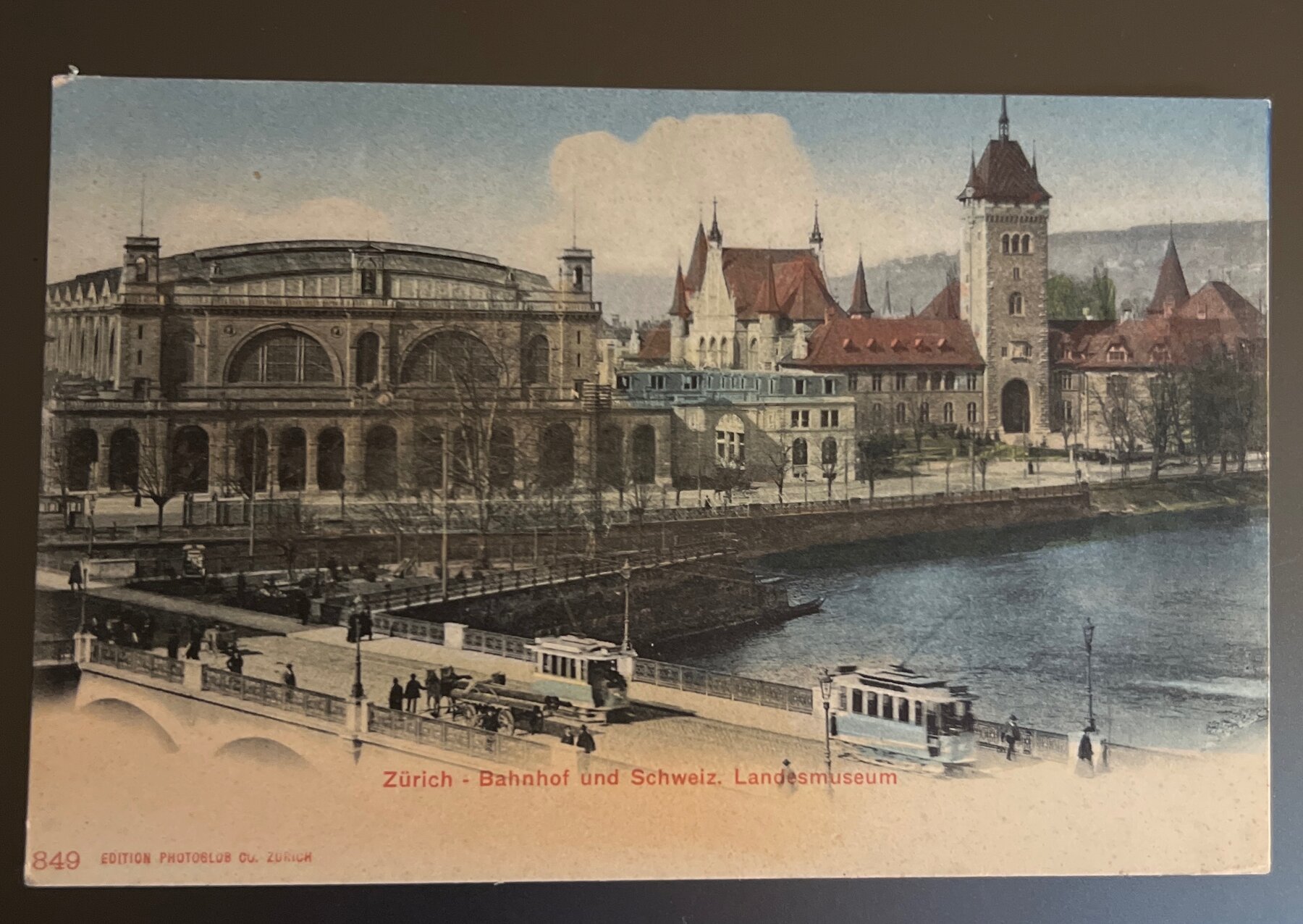 Postcard 1900s Zurich Bahnhof & Landesmuseum Tram Swiss National Museum