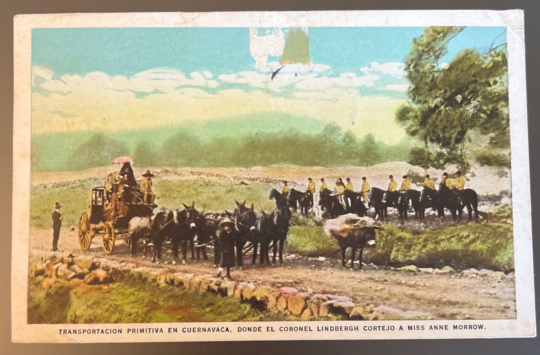 Postcard 1930 Lindbergh Cuernavaca Mexico Anne Morrow Cortejo Linen Color