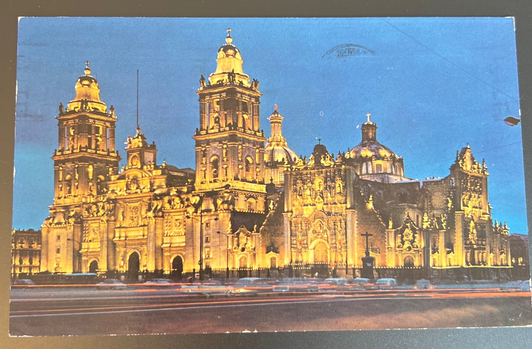 Postcard 1968 Chrome Cathedral of Mexico City Night View Illuminated