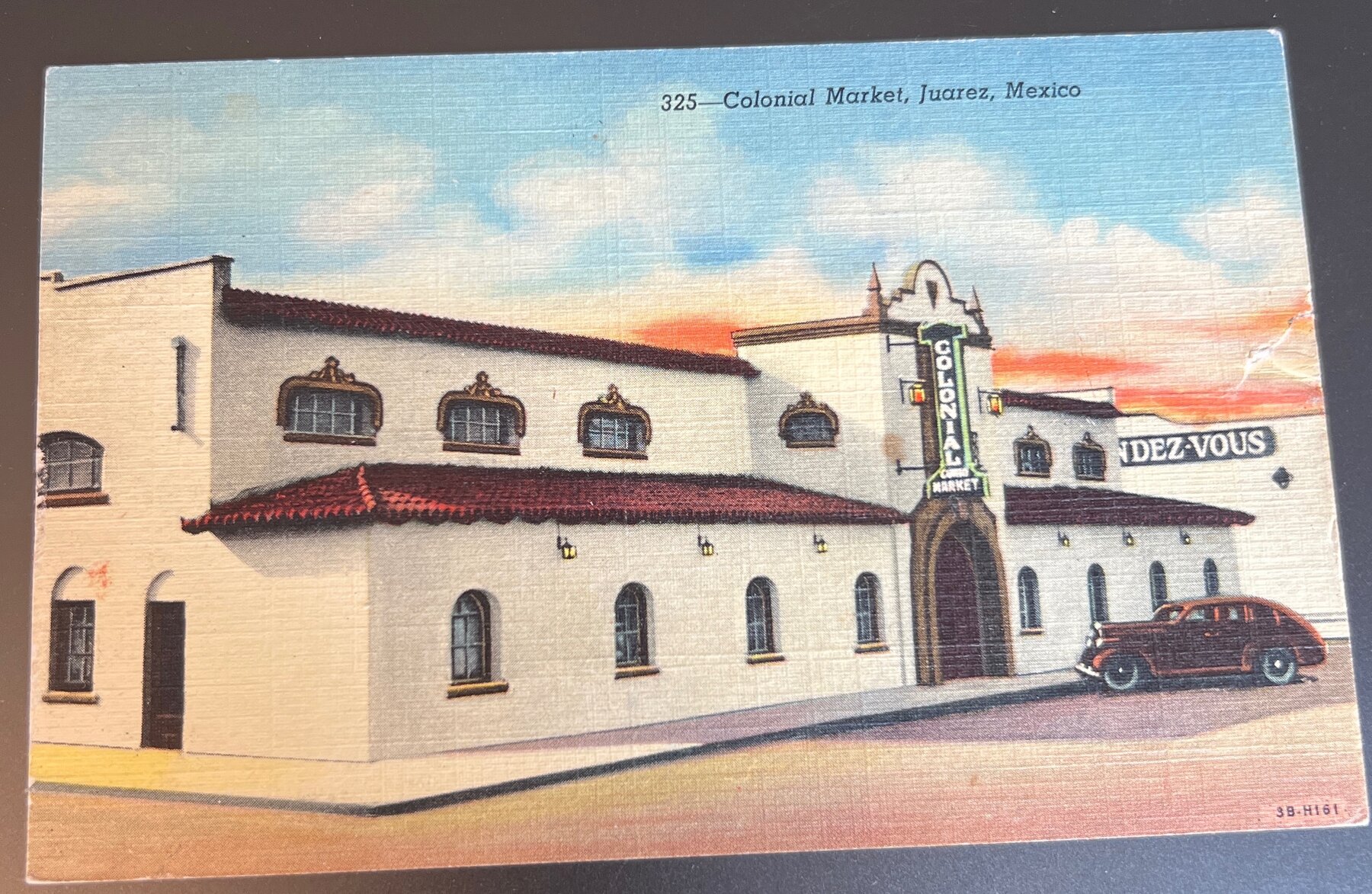 Postcard 1950 Linen Colonial Market Juarez Mexico Ciudad Juárez