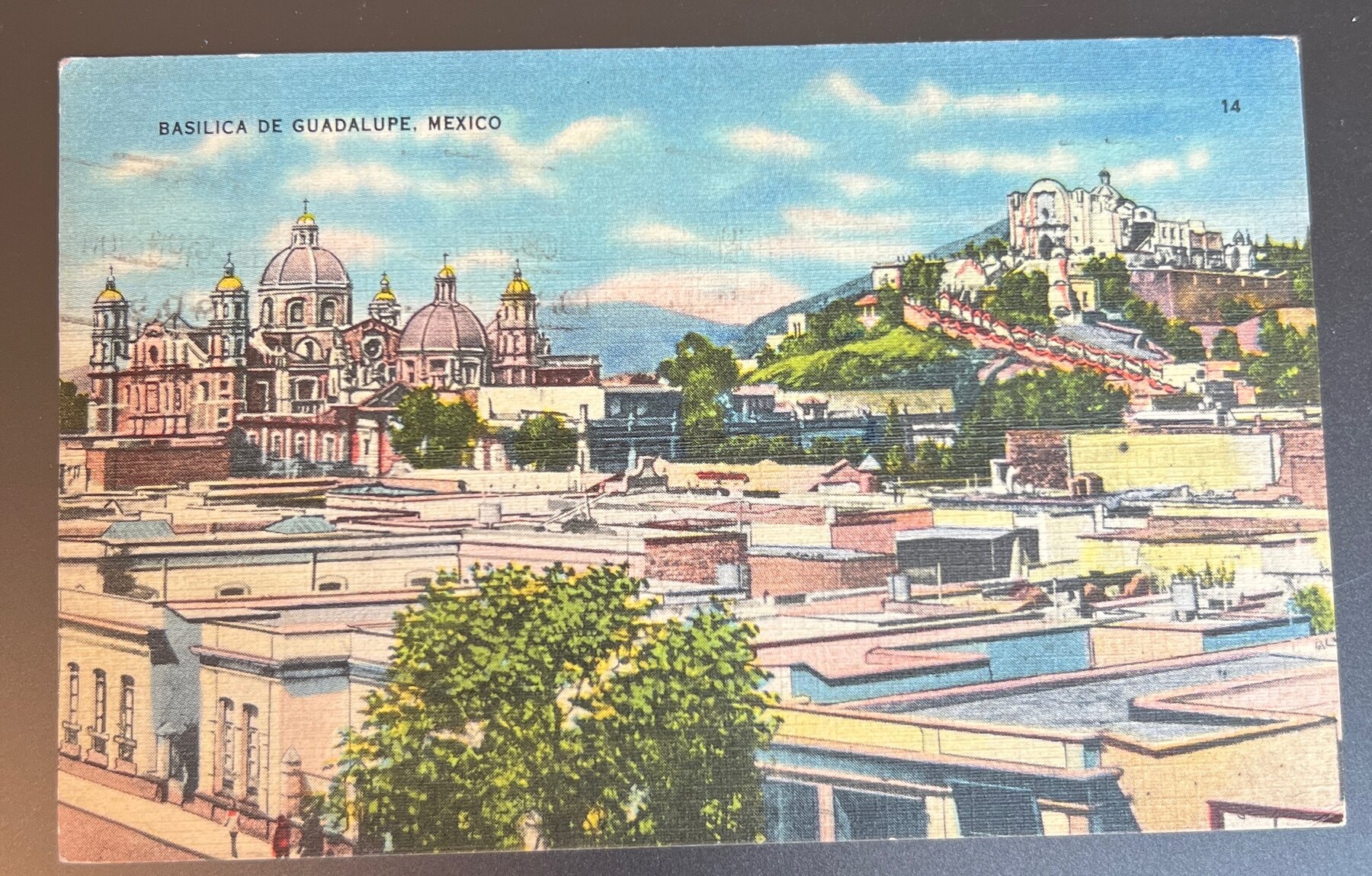 Postcard 1938 Basilica de Guadalupe Mexico City Linen Used Mexican Stamp