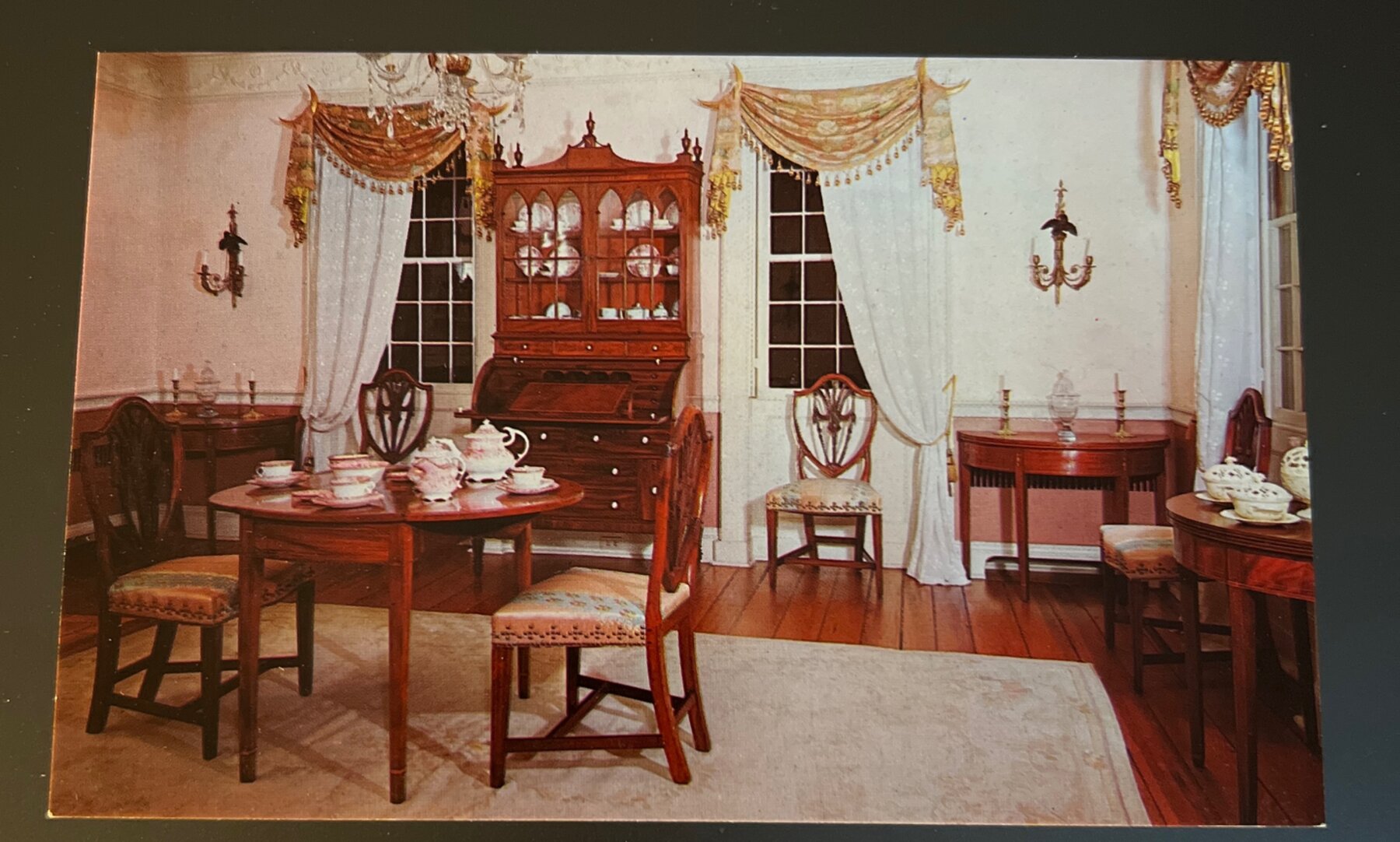 Postcard Deerfield MA South Parlor Stebbins House Chrome Unused Miller c1960