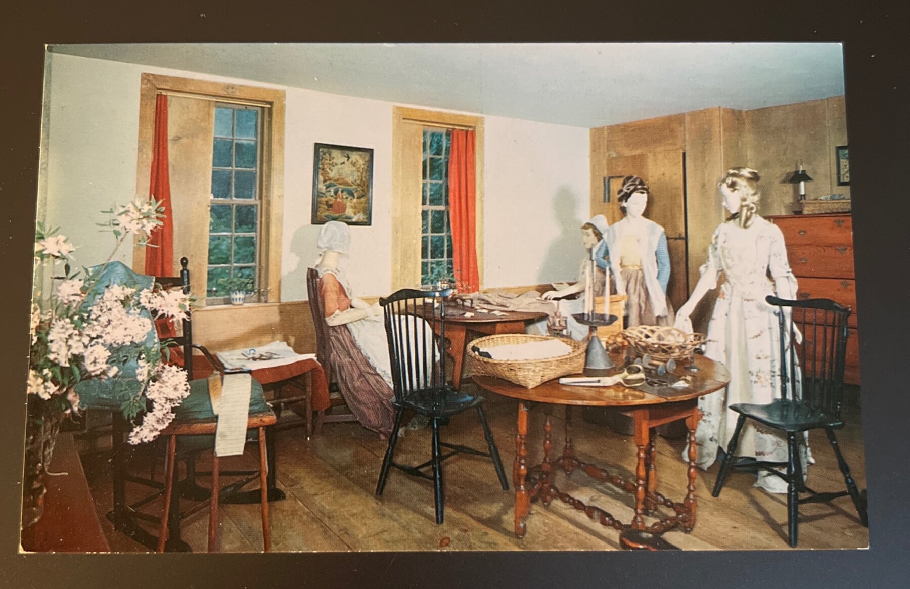 Postcard Deerfield MA Sewing Room Sheldon-Hawks House Chrome Unused Miller
