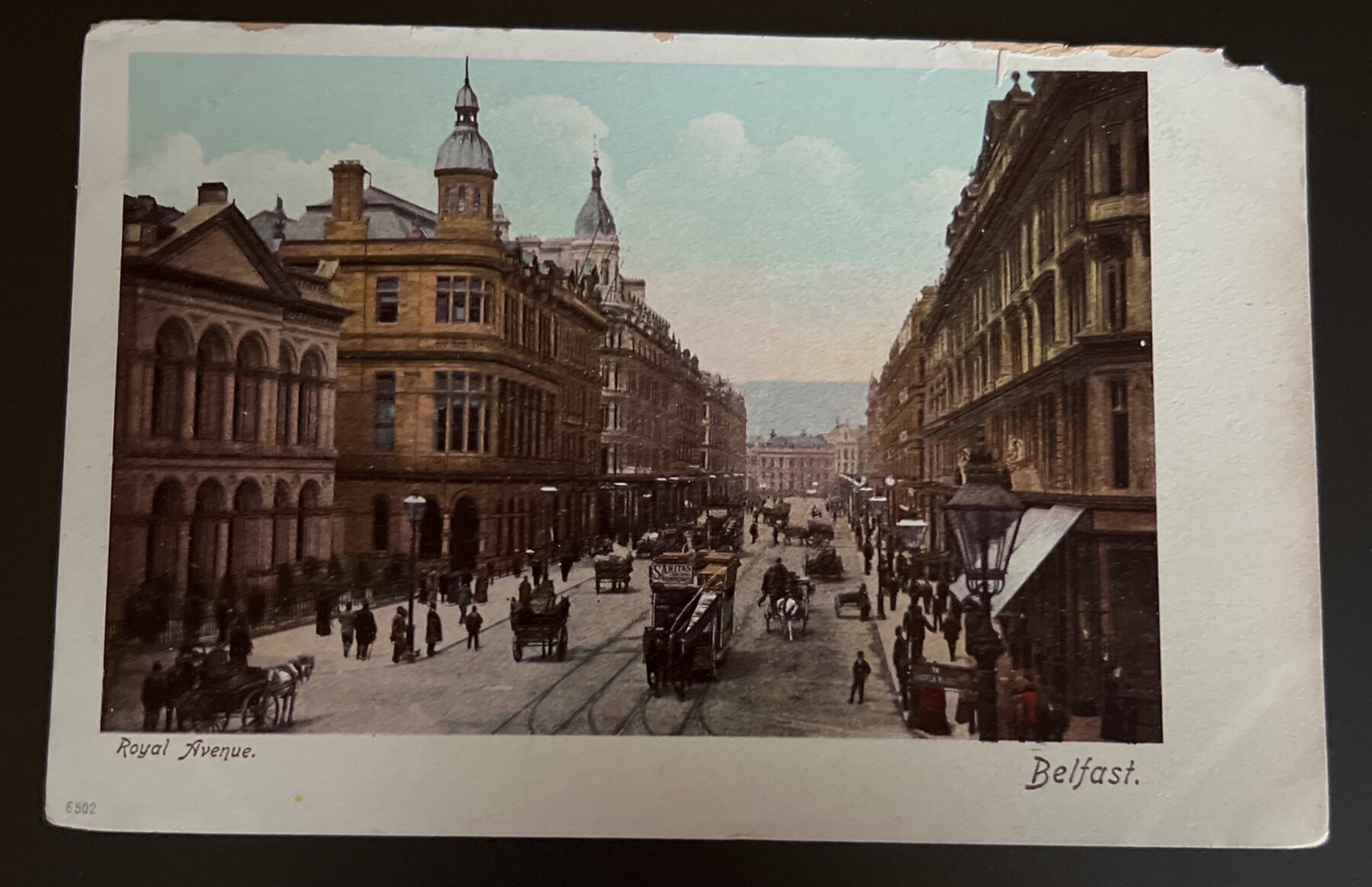 Postcard 1902 Royal Avenue Belfast Ireland Street Scene Horse Tram Colour