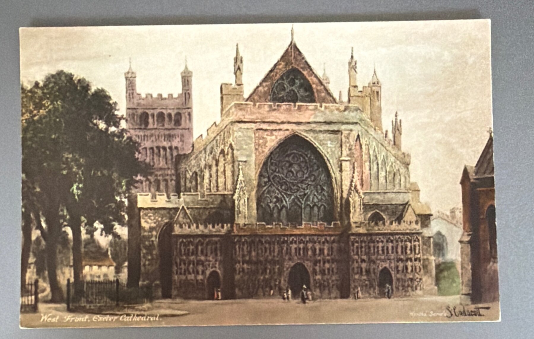Postcard Exeter Cathedral West Front Worth's Series Art c1905 Watercolour