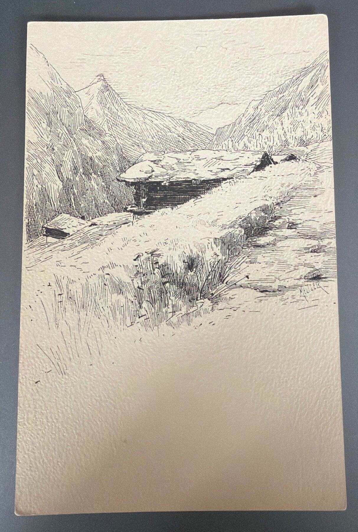 Postcard Swiss Alpine Scene Ink Drawing Vouga Genève No.212 c1900 Unused