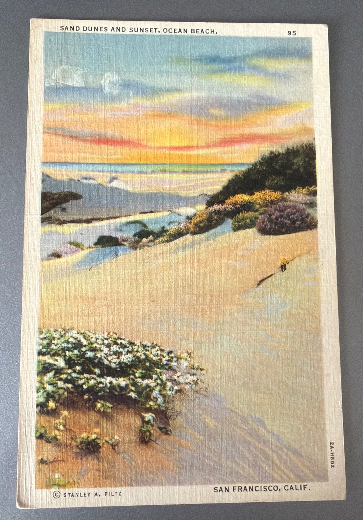 Postcard Linen Sand Dunes Sunset Ocean Beach San Francisco CA c1930s
