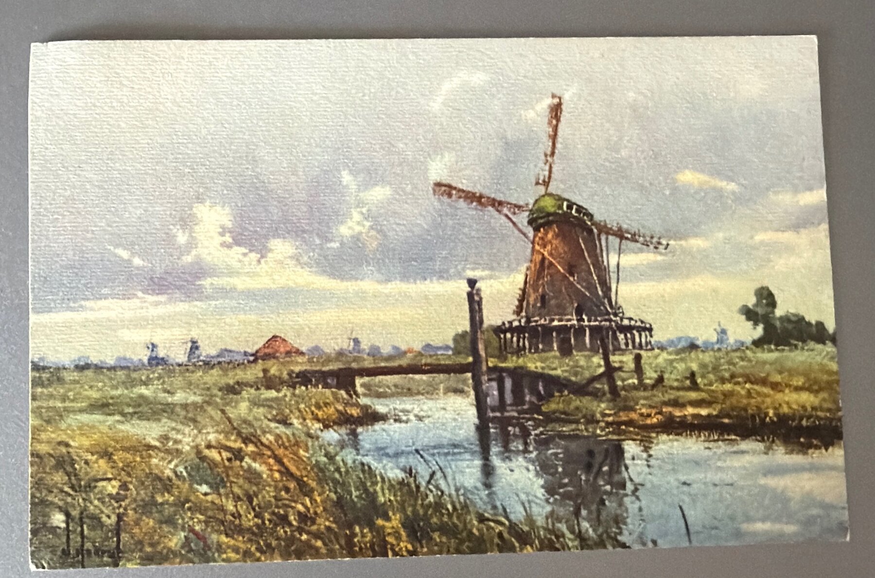 Postcard c1910s Dutch Windmill Polder Canal Painting Oilette Style Switzerland
