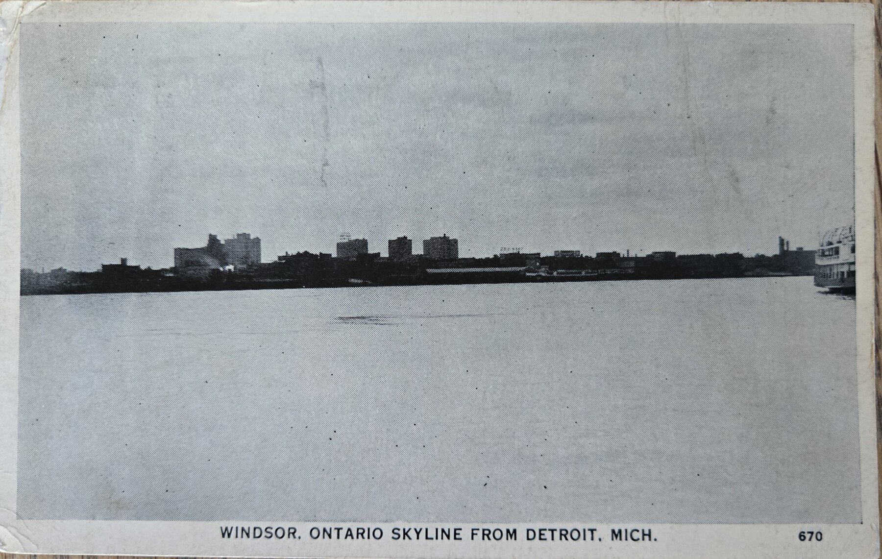 Windsor Ontario Skyline from Detroit Michigan Postcard 1933