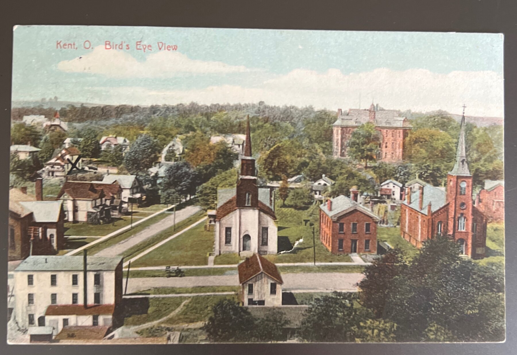 Postcard 1907 Kent Ohio Bird's Eye View Pre-Linen Colorized Churches