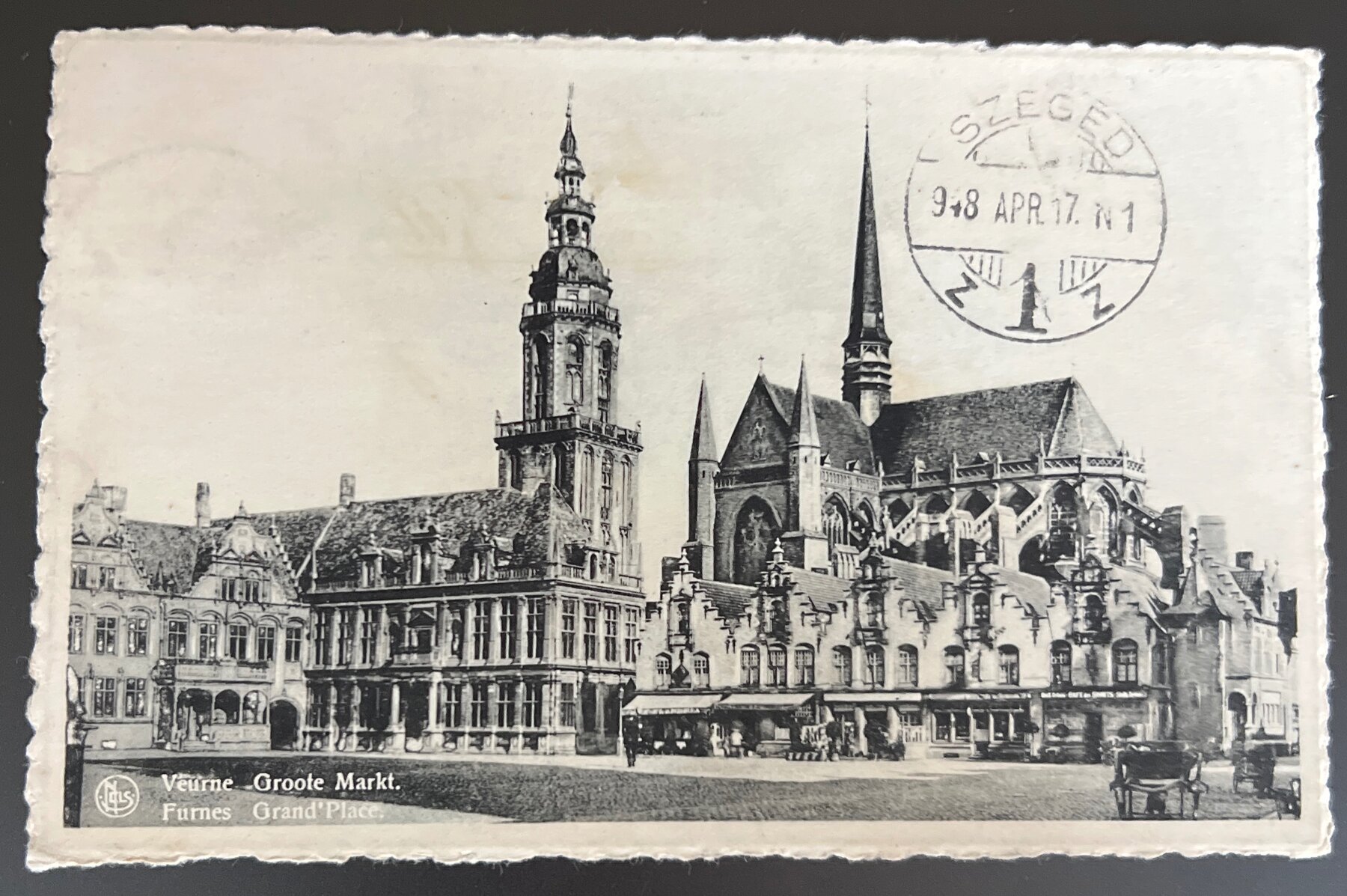 Postcard 1948 Veurne Furnes Belgium Grand Place Scholar Letter Szeged