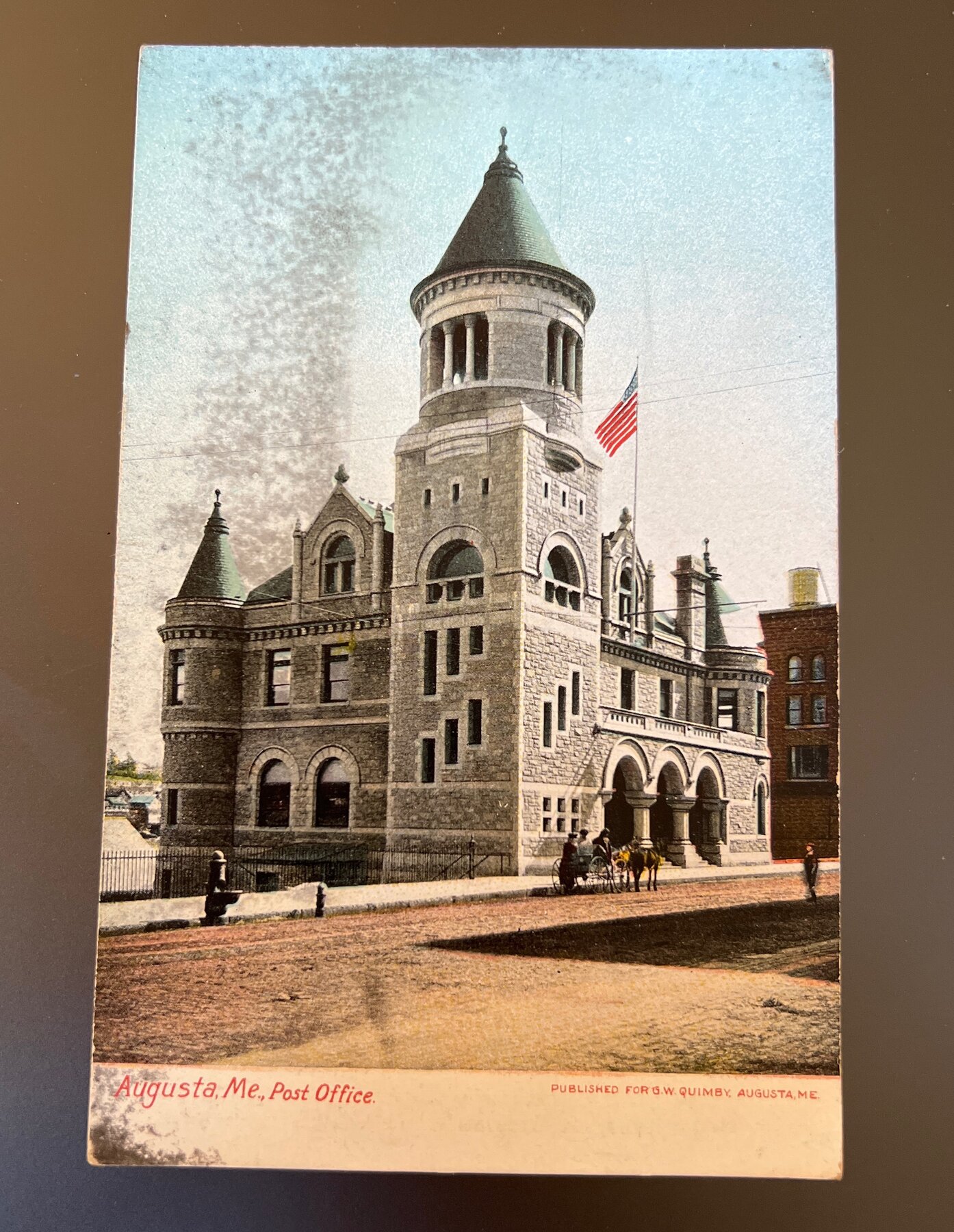 Augusta Maine Post Office Romanesque Building Postcard c1905