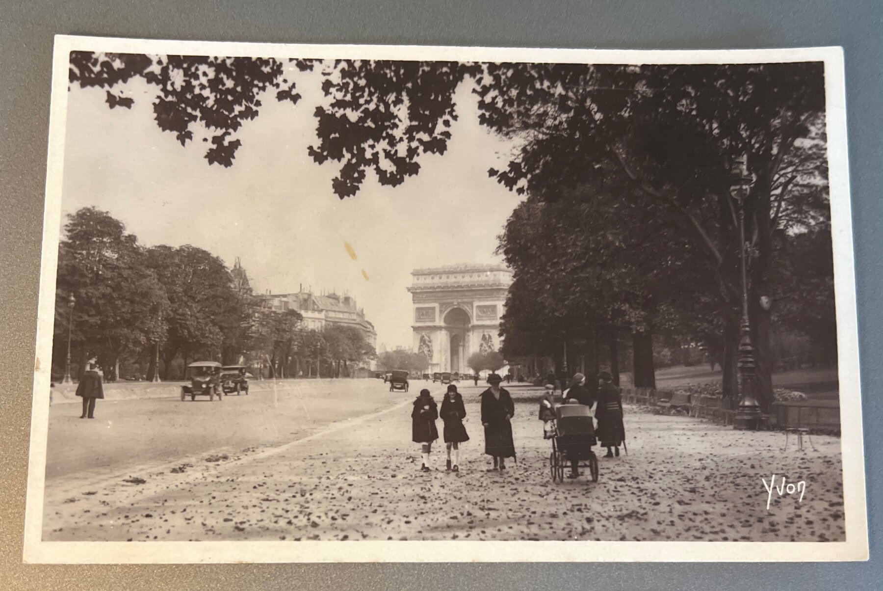 Postcard 1920s Paris Arc de Triomphe Bois de Boulogne Avenue RPPC Yvon