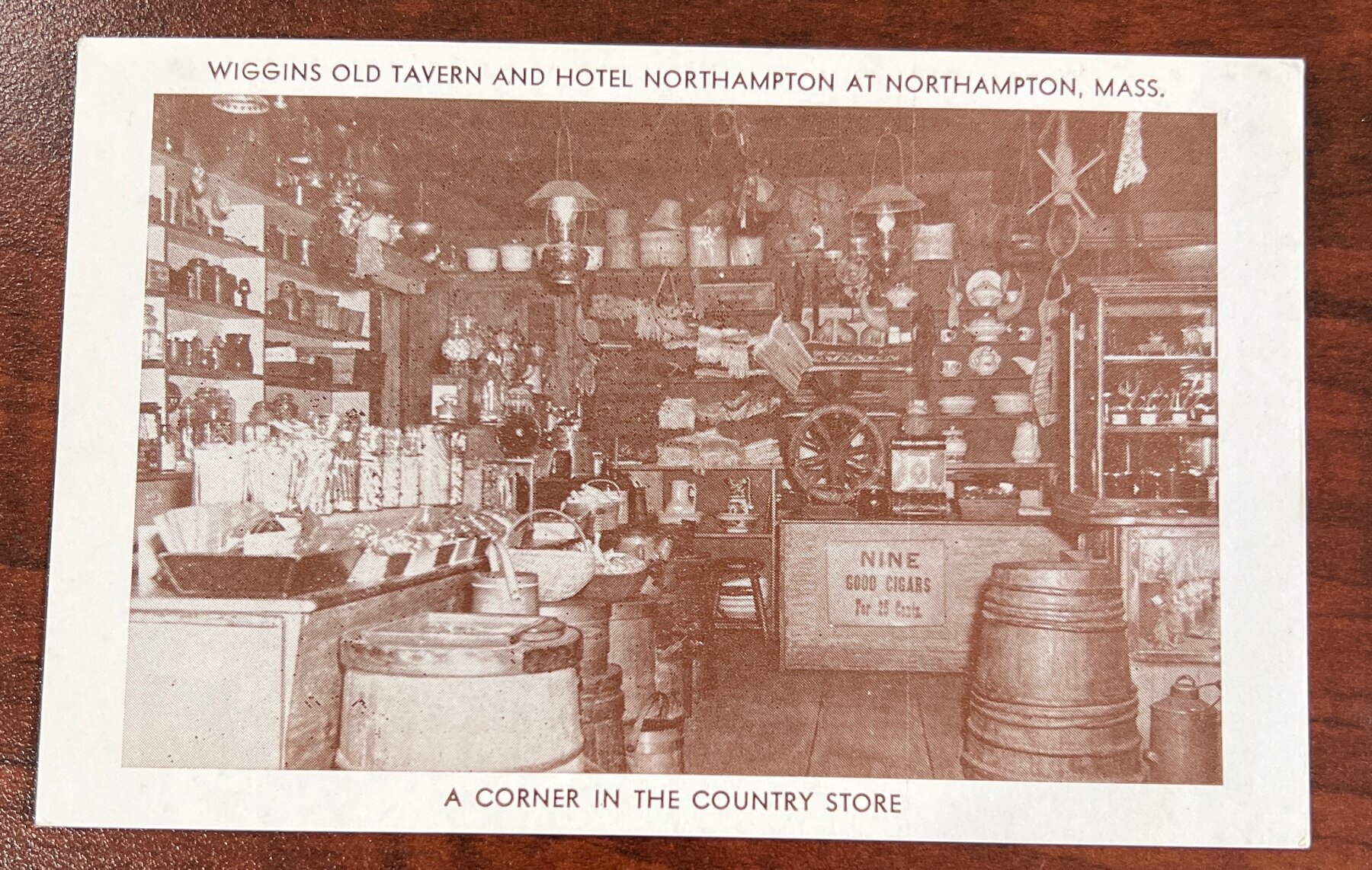 Wiggins Old Tavern Hotel Northampton Massachusetts Country Store Postcard 1930s