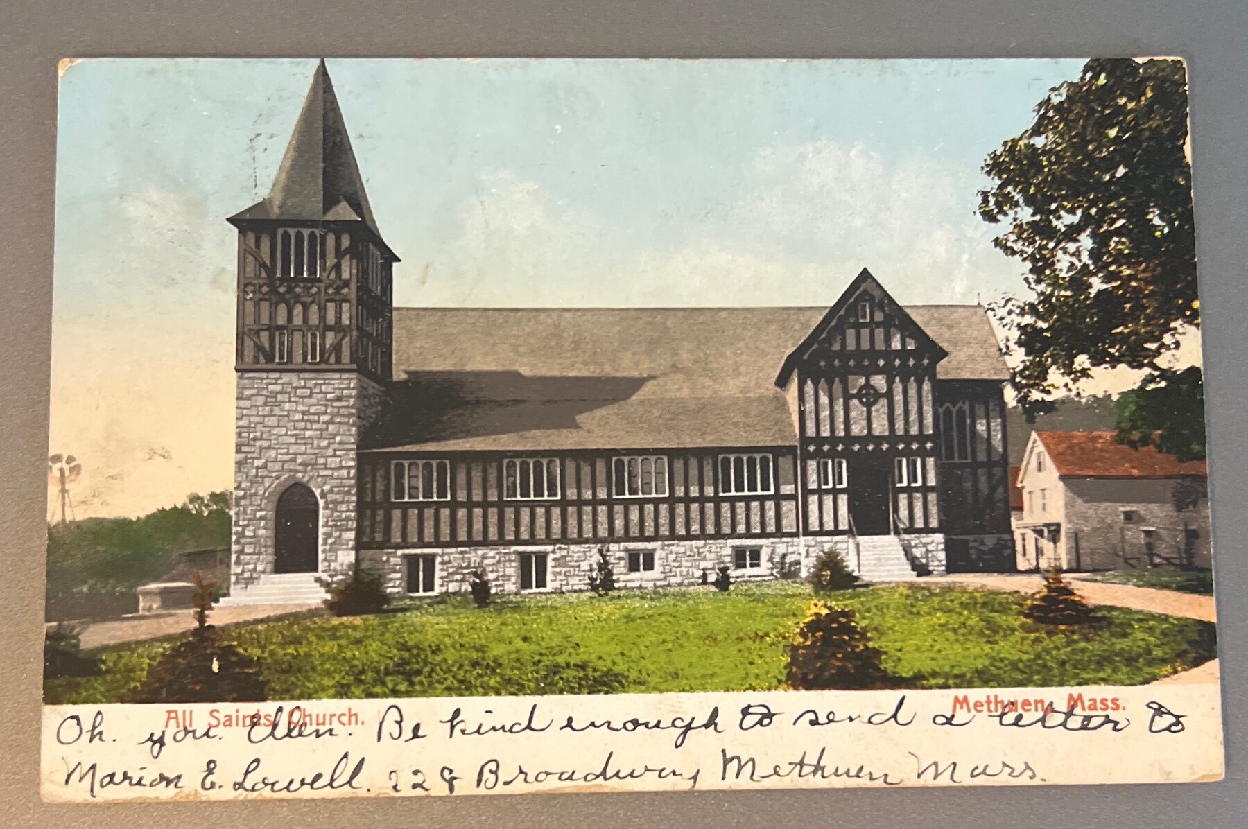 Postcard 1907 All Saints Church Methuen MA Polychrome Tudor Revival