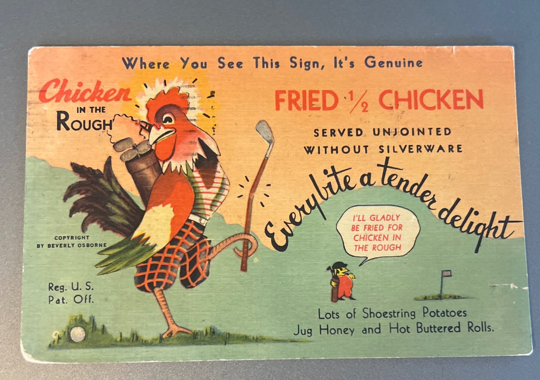 Postcard 1953 Chicken in the Rough Beverly Osborne Linen Ad St. Pete FL