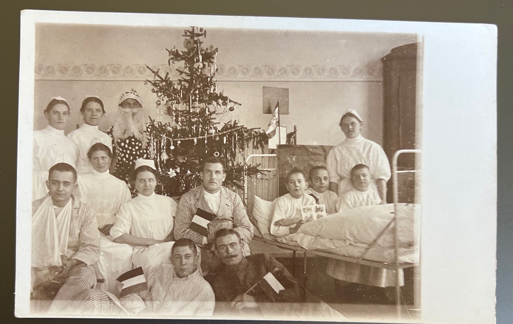 RPPC WWI German Military Hospital Christmas 1914 Wounded Soldiers Nurses