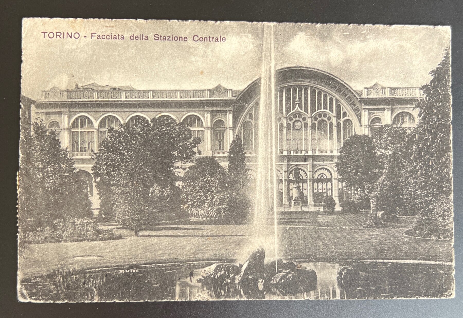 Postcard 1910s Turin Italy Stazione Centrale Facade Fountain Pre-Linen Used