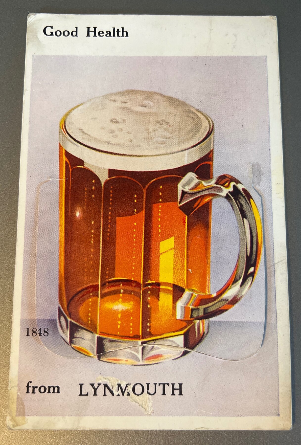 Postcard 1939 Lynmouth Devon England Novelty Pull-Out Beer Mug Valentine Sons