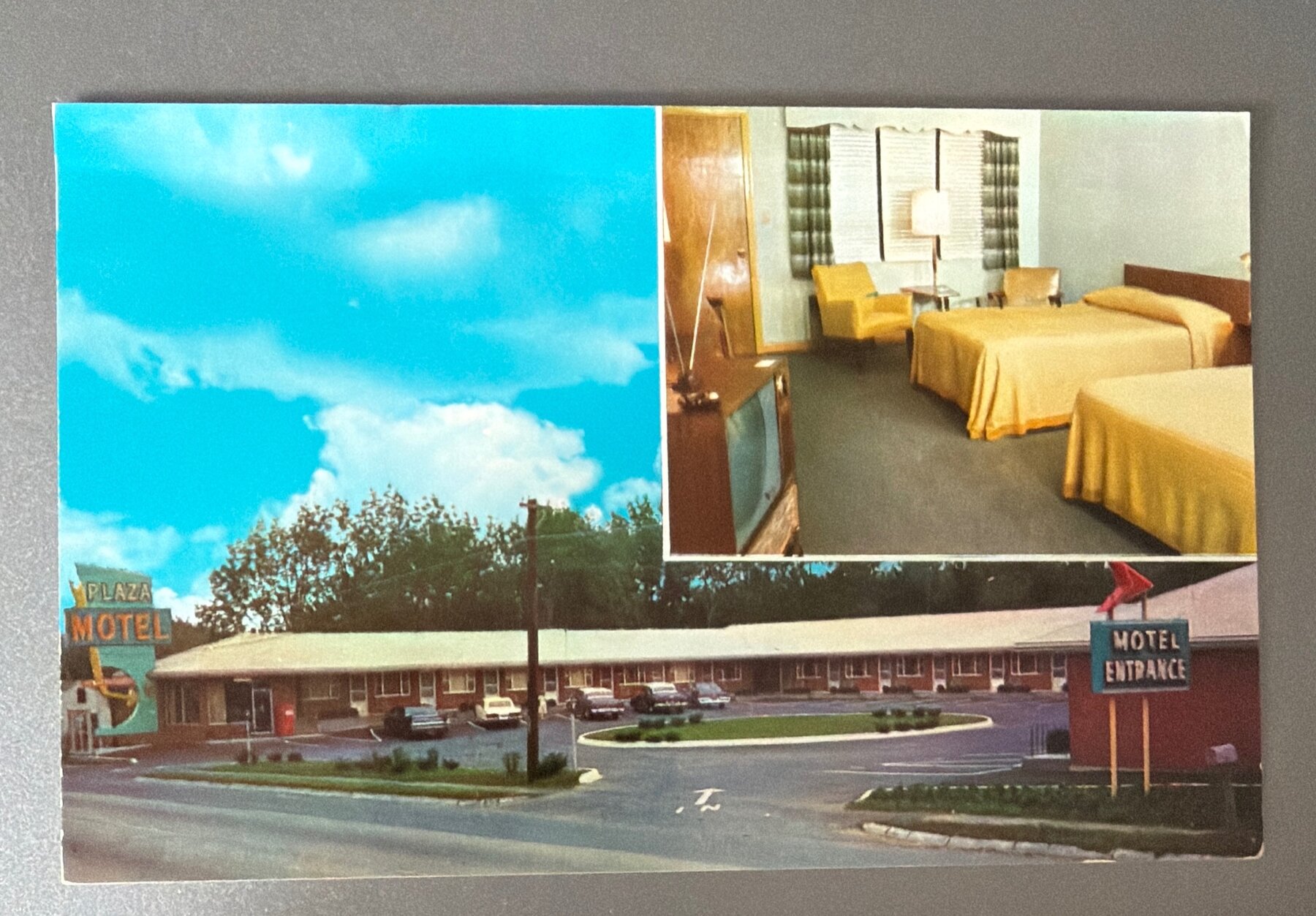 Postcard Plaza Motel West Peabody MA Route 1 Chrome 1950s Twin Room View